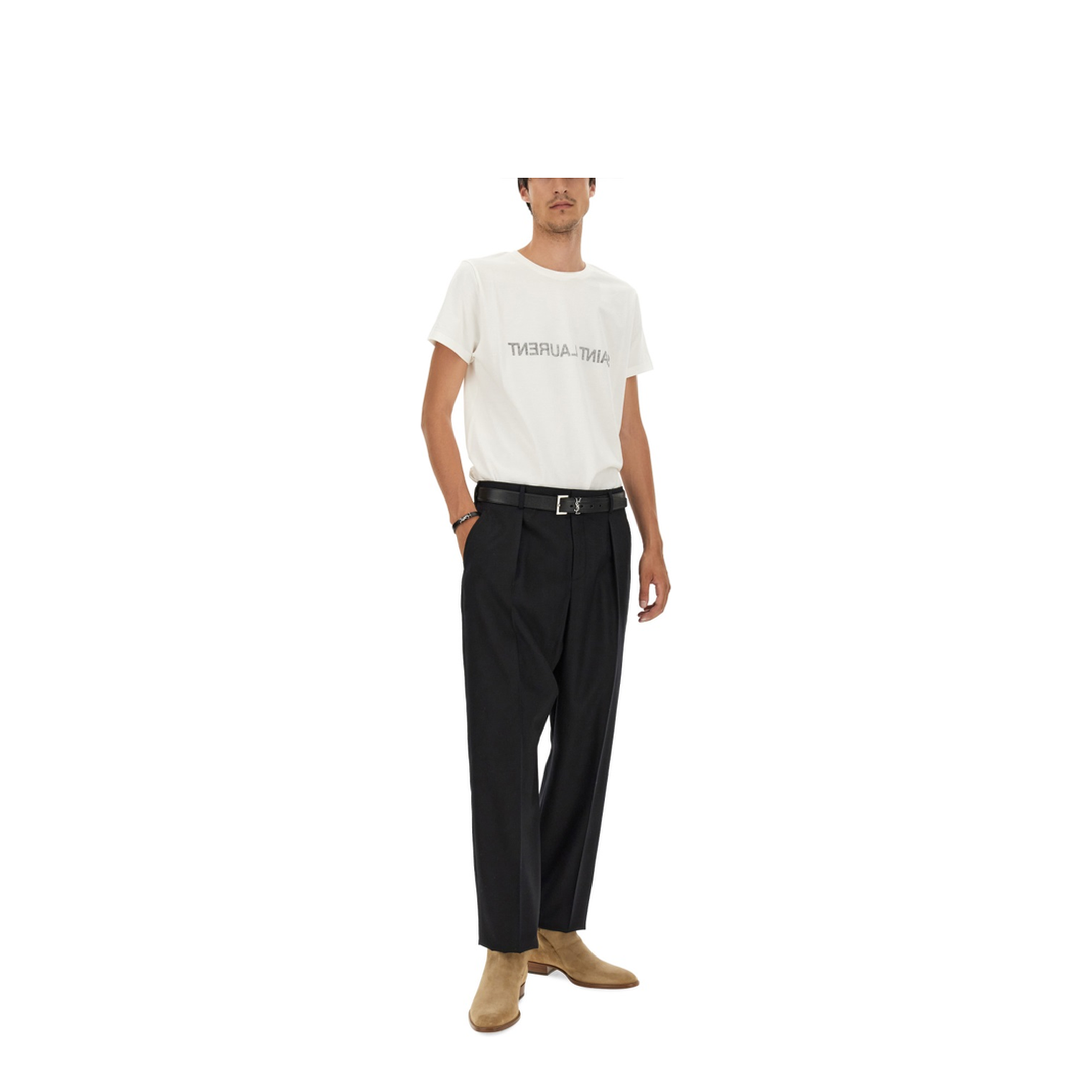 White T-Shirt with Black Logo Pattern - Image 2
