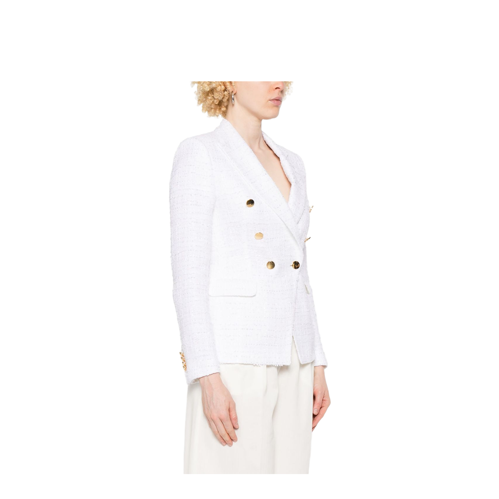Cotton Single-Breasted Jacket - White - Image 3