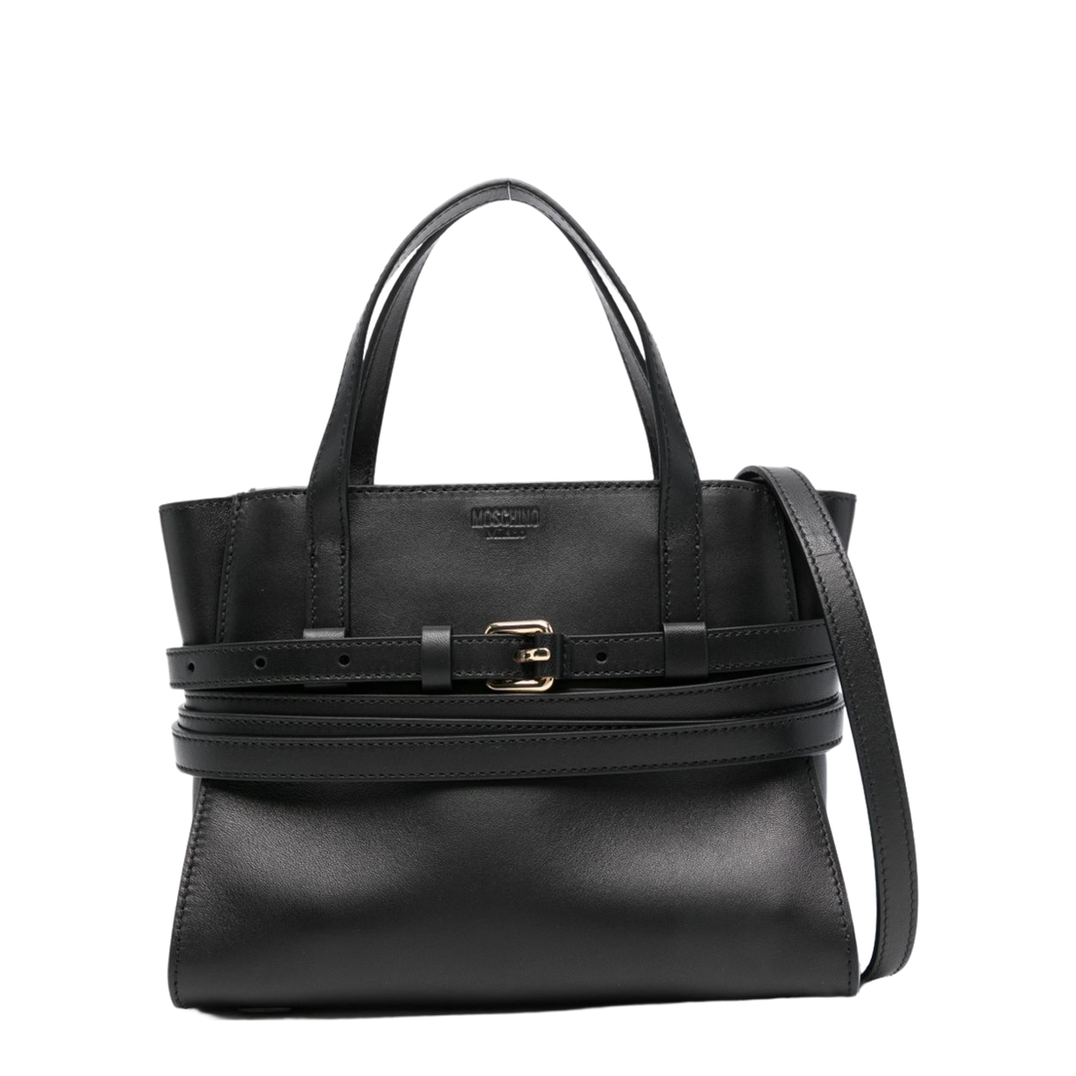 Tie Me Calf Leather Tote Bag - Black - Image 1