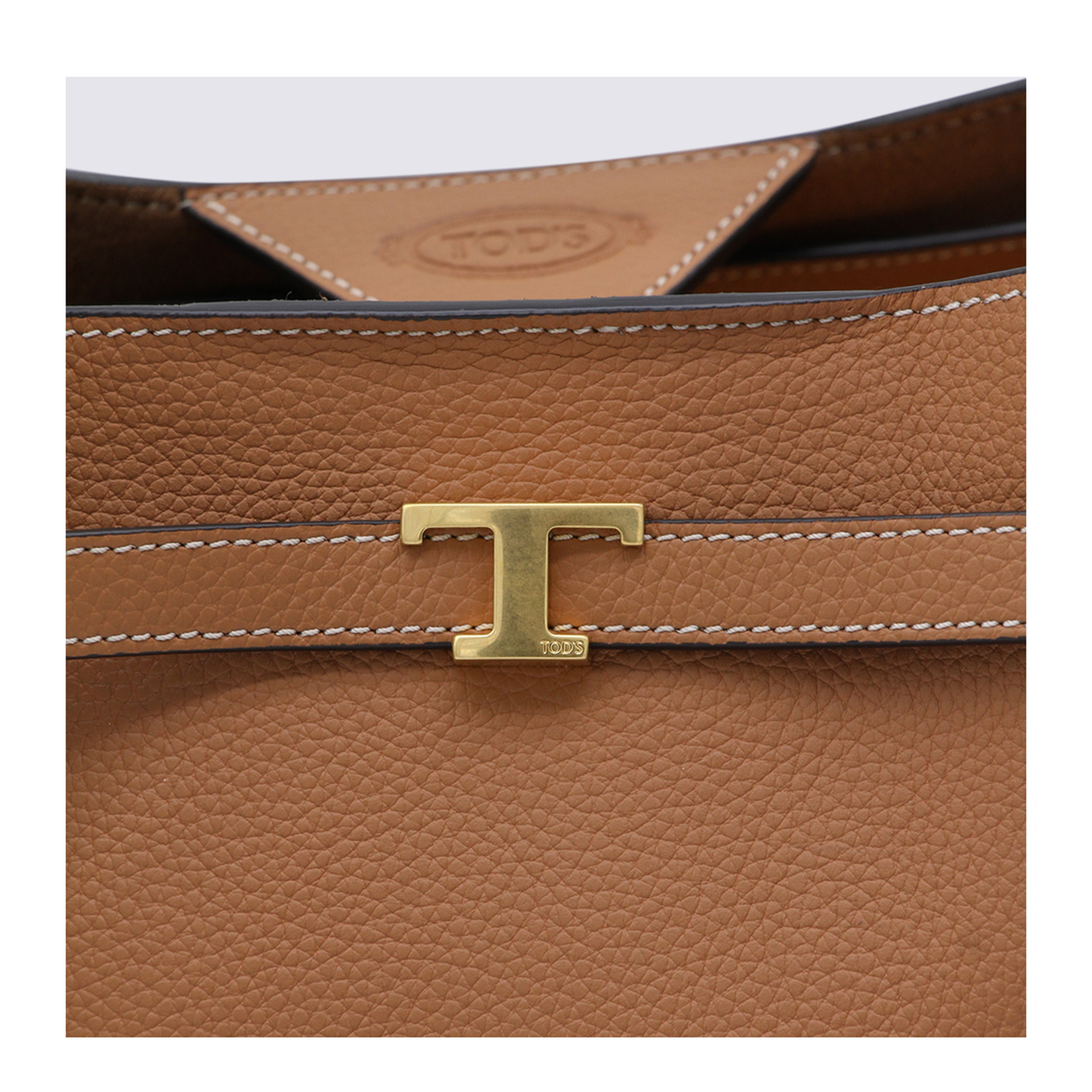 T Timeless Small Calf Leather Shopping Bag - Camel/Brown - Image 8
