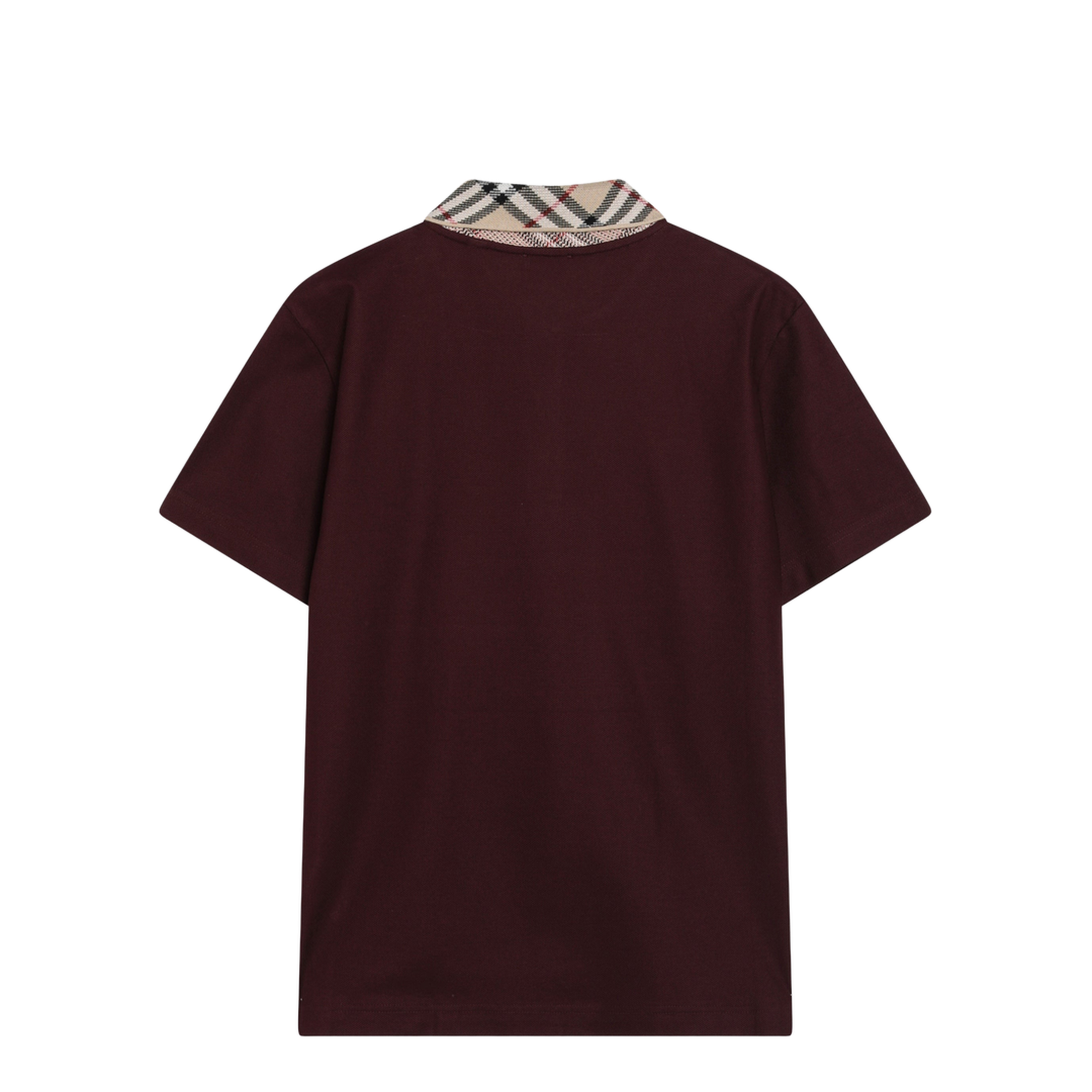 Cotton Polo Shirt with Check Collar in Vineyard Red - Image 2