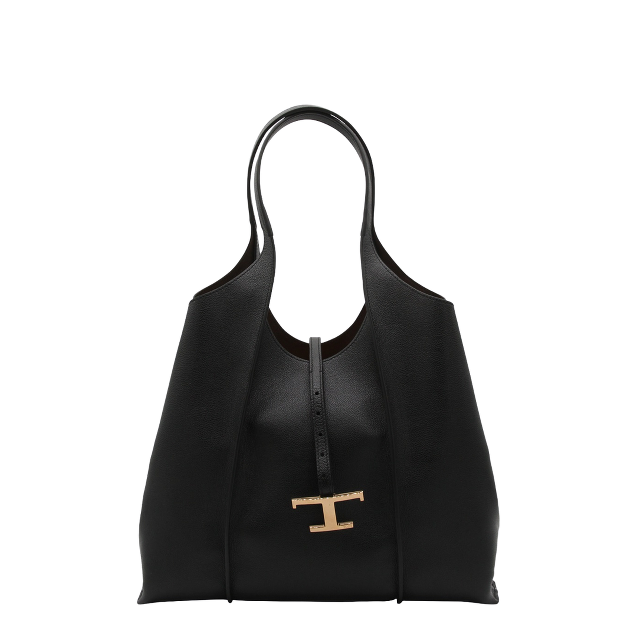T Timeless Medium Hammered Leather Shopping Bag - Black - Image 5