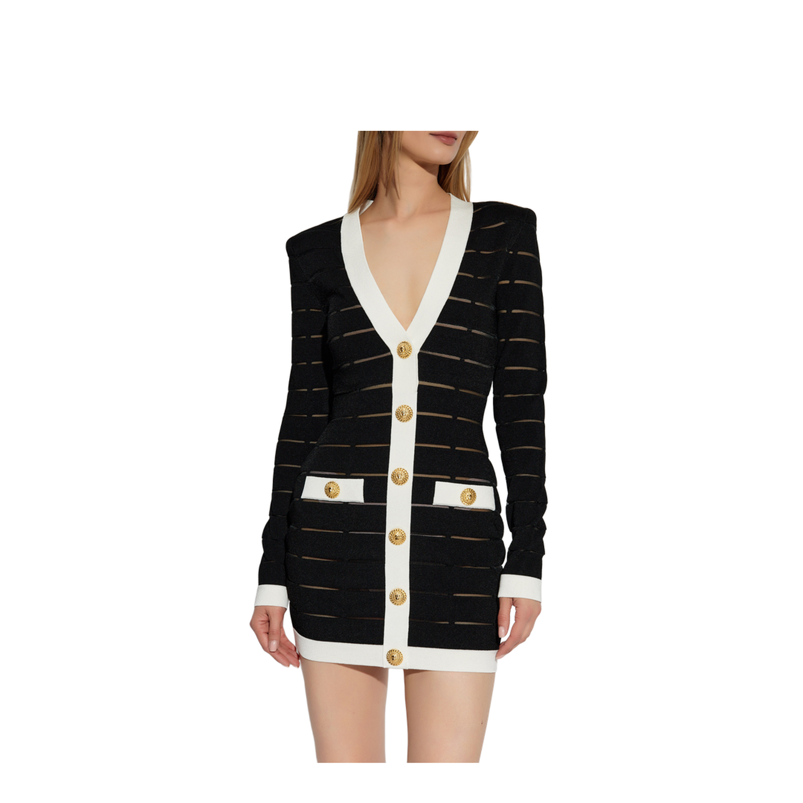 Buttoned Knit Short Dress Black - Image 3