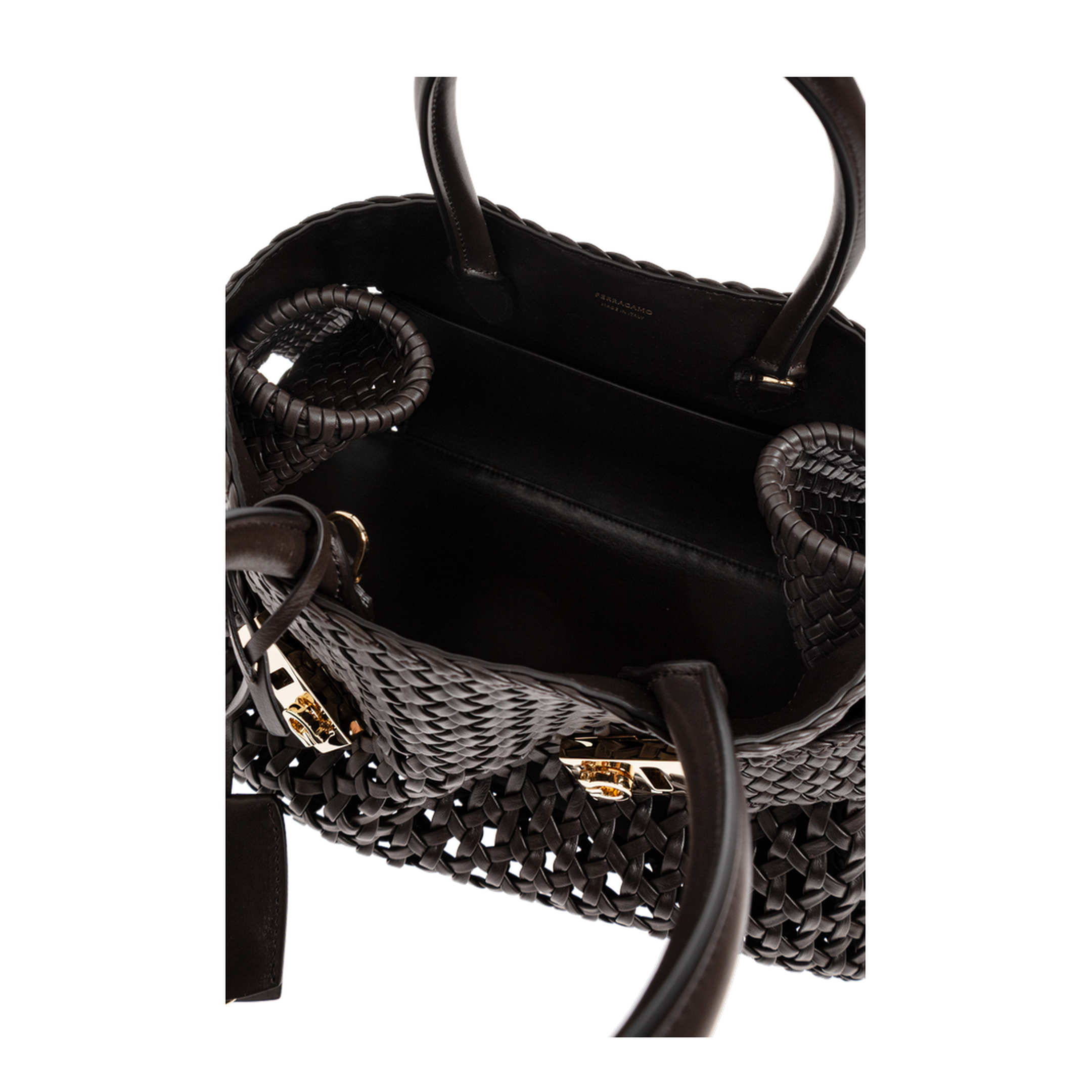 Hug Medium Woven Nappa Leather Handbag - Testa di Moro - Image 5