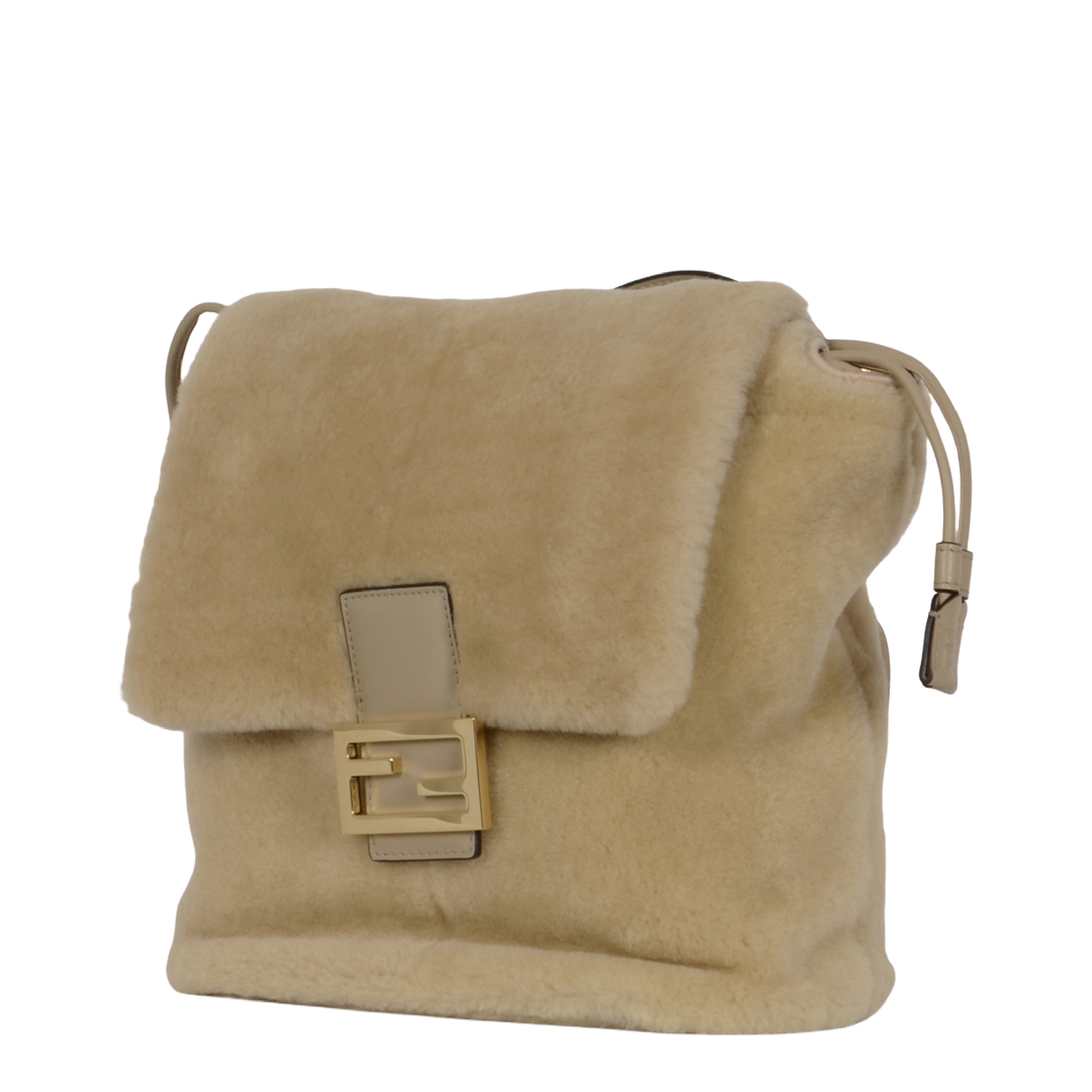 Drawstring Shearling Backpack - Beige - Image 3
