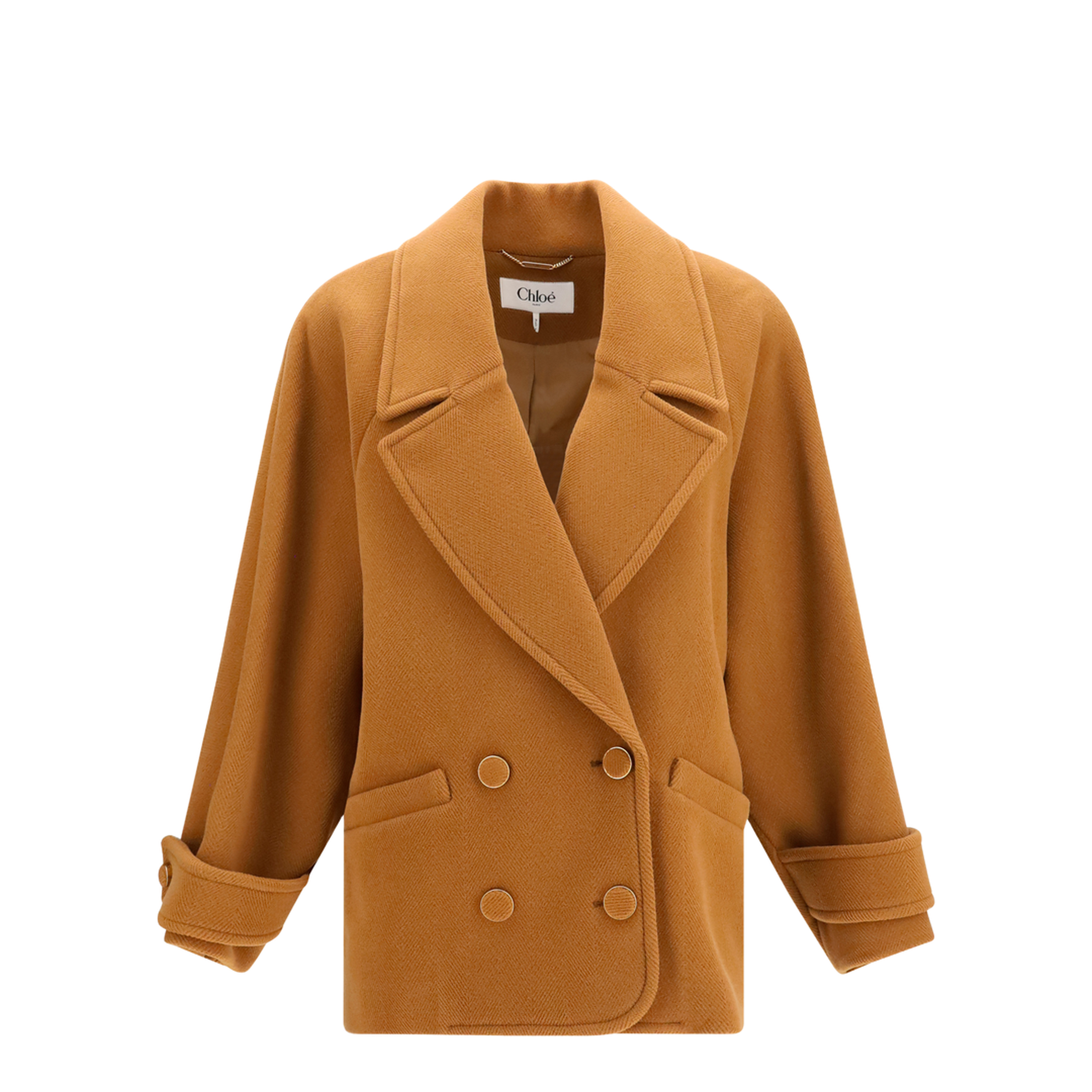 Double-breasted Herringbone Wool Short Coat - Image 1