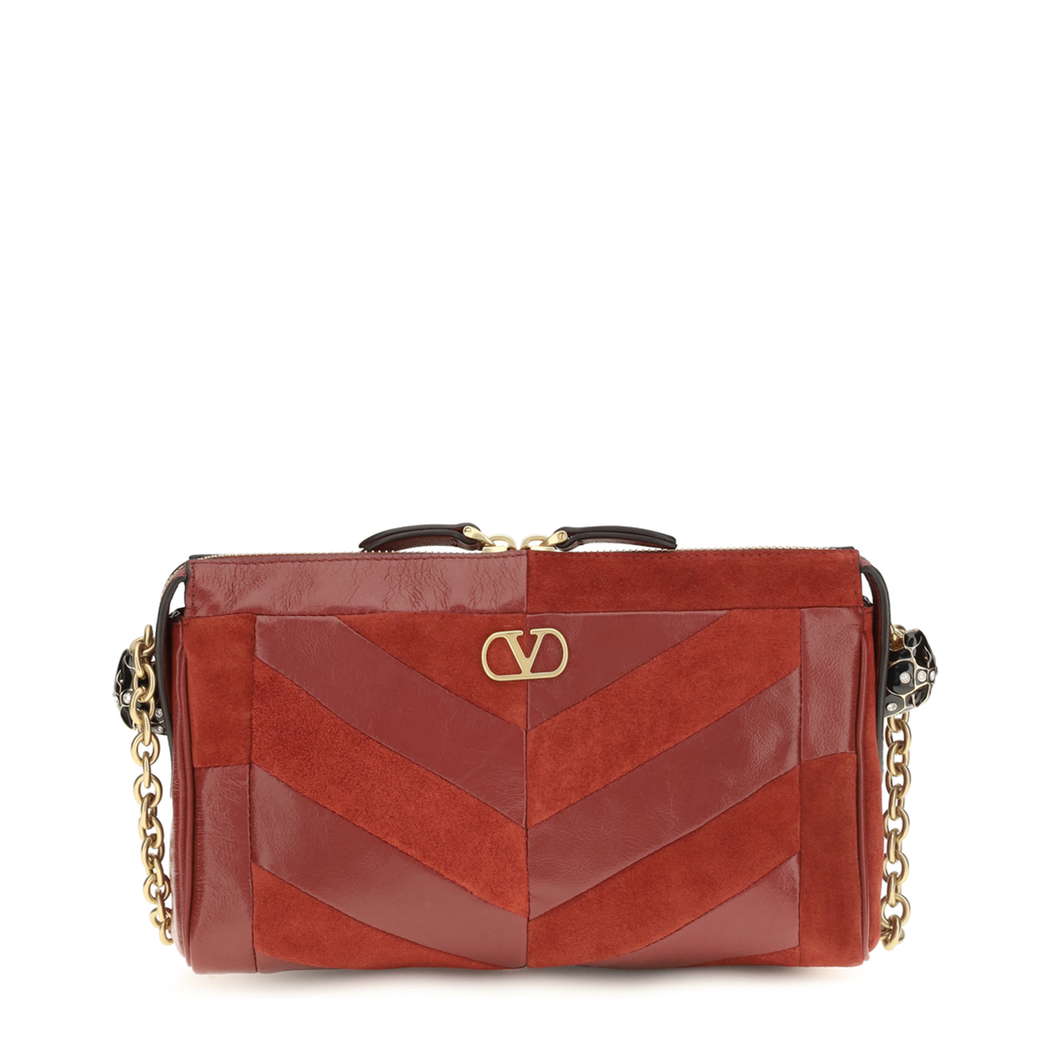 Panthea Small Calf Leather Patchwork Shoulder Bag - Red - Image 1