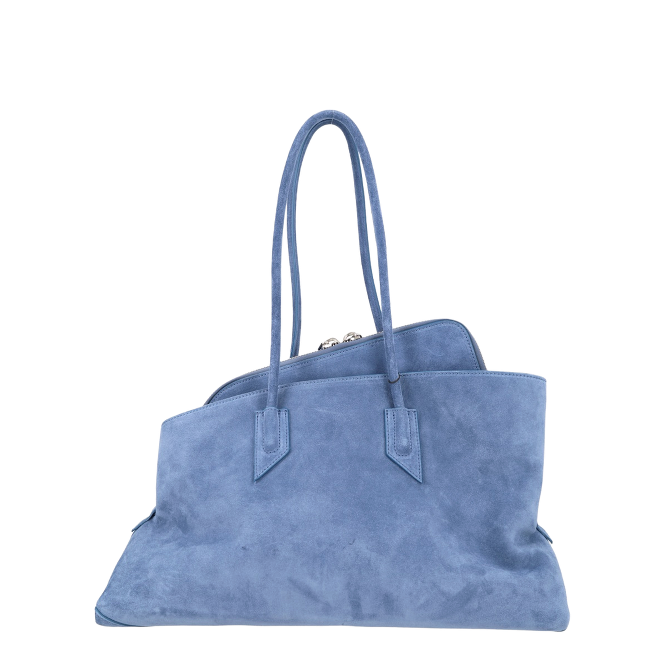 La Passeggiata Medium Suede Top Handle Bag - Sapphire Blue - Image 2