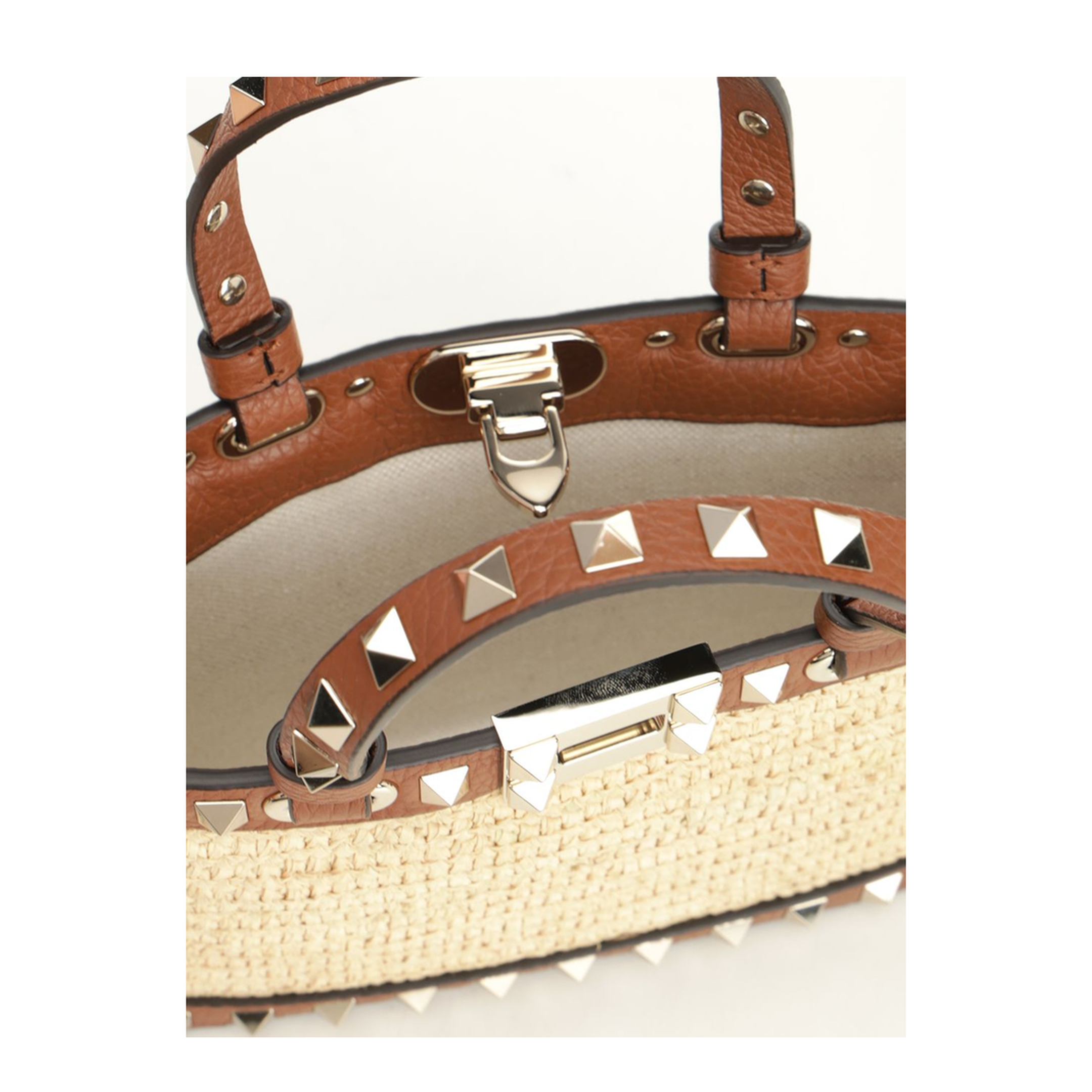 Rockstud Mini Shopping Bag - Beige - Image 4