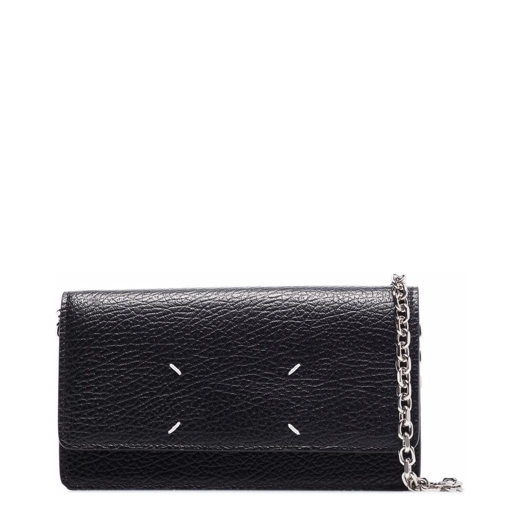 Four Stitches Medium Grainy Calf Leather Chain Wallet - Black - Image 1