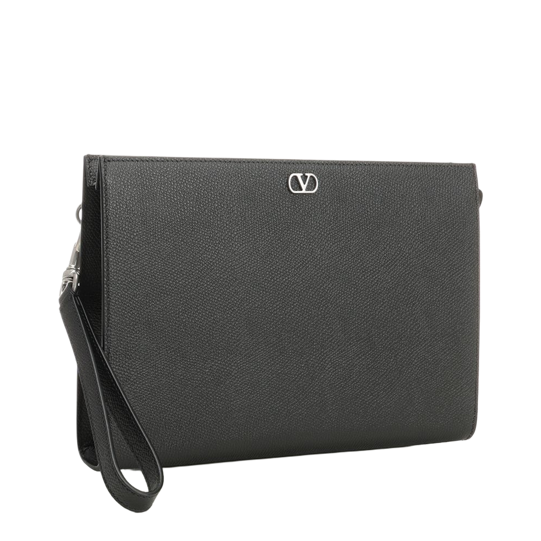 VLogo Signature Grainy Calfskin Pouch - Black - Image 2