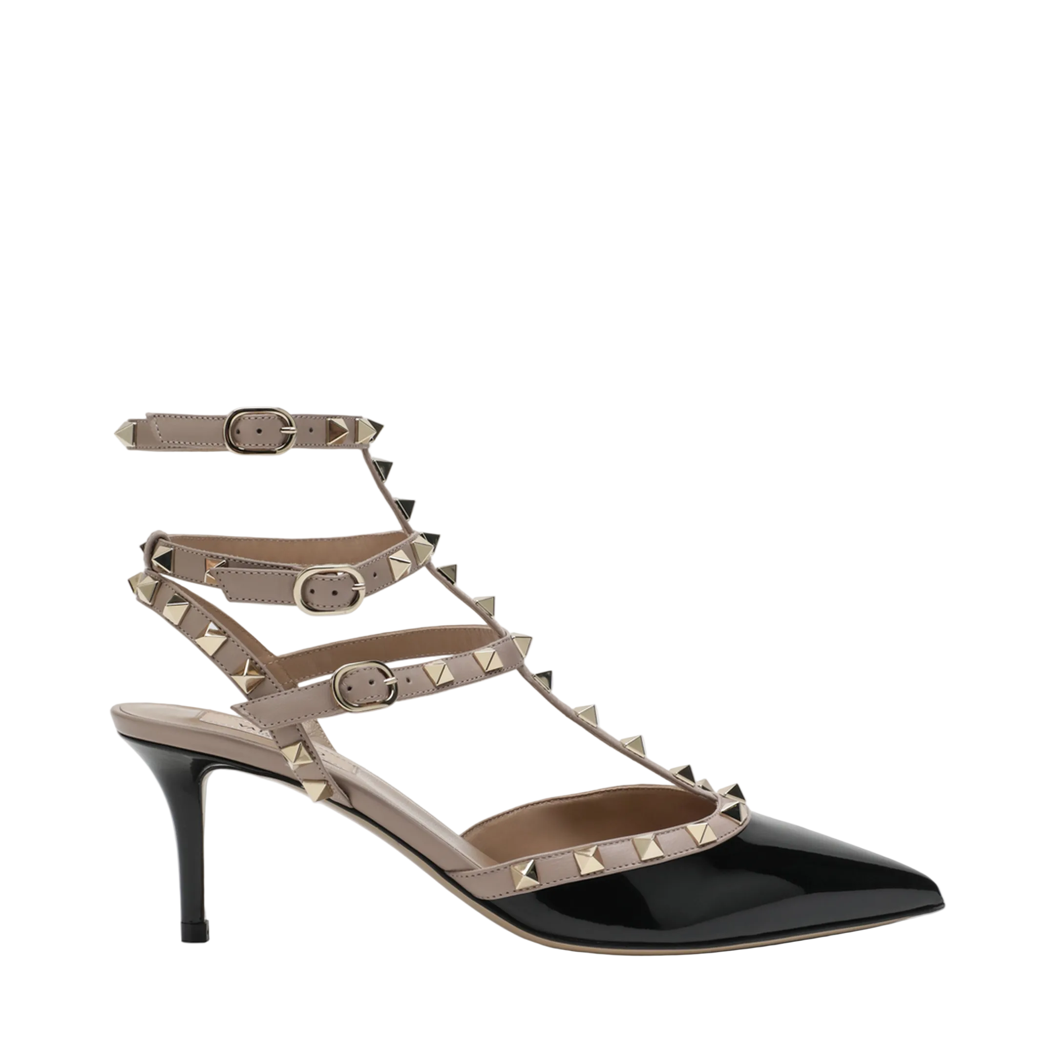 Rockstud Strap Pumps in Patent Leather Black/Powder - Image 1