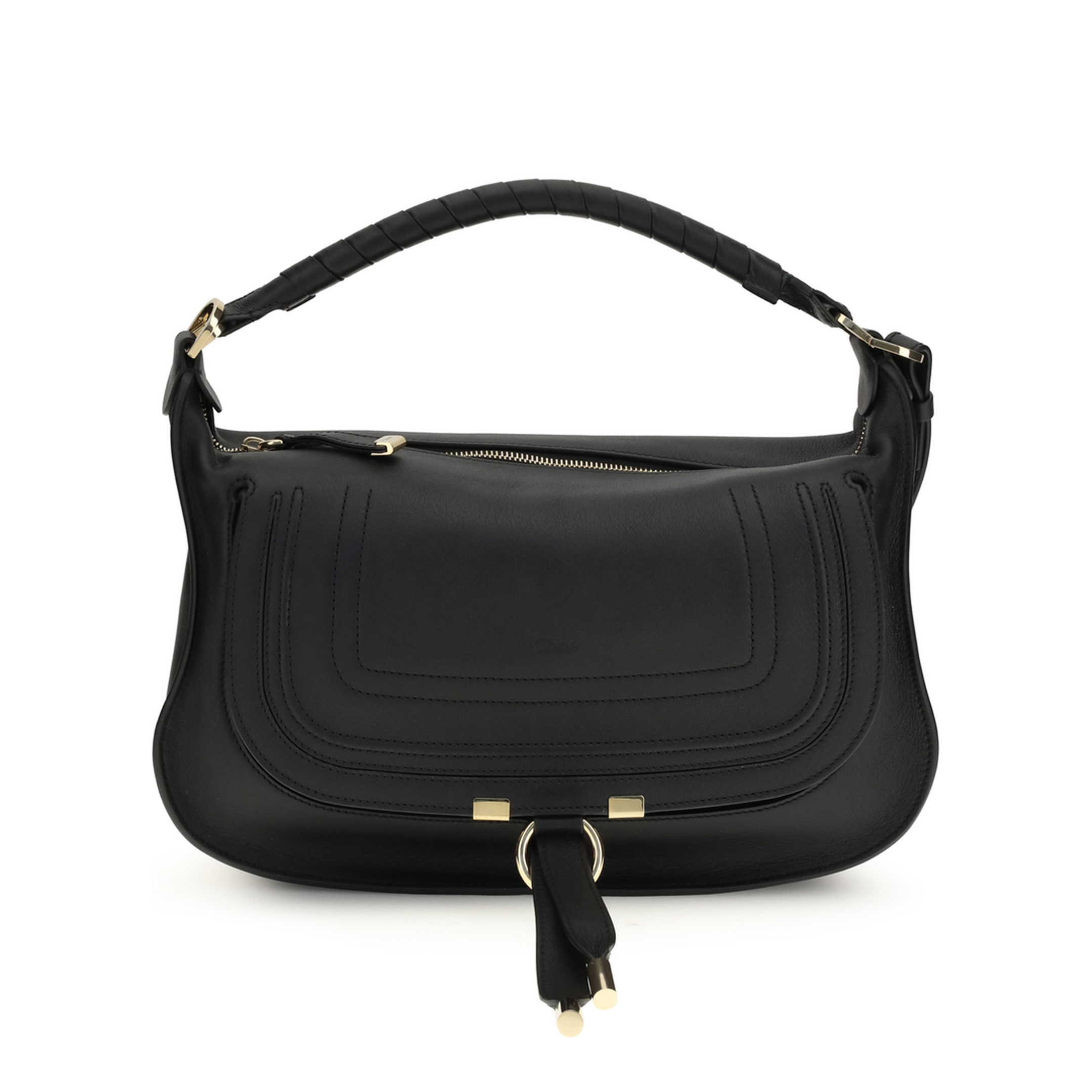 Marcie Small Calf Leather Shoulder Bag - Beige - Image 1