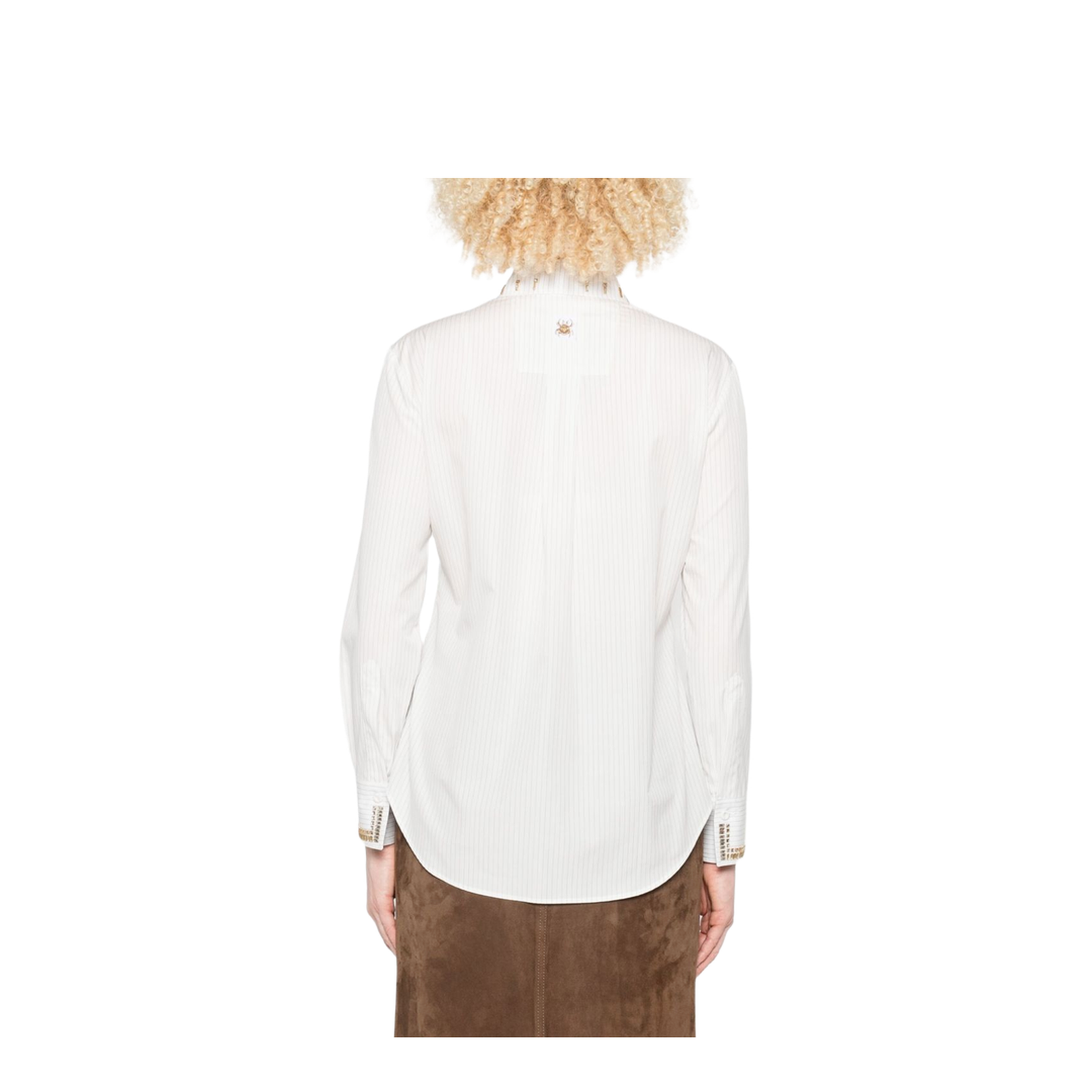 Pinstripe Silk Shirt White - Image 4