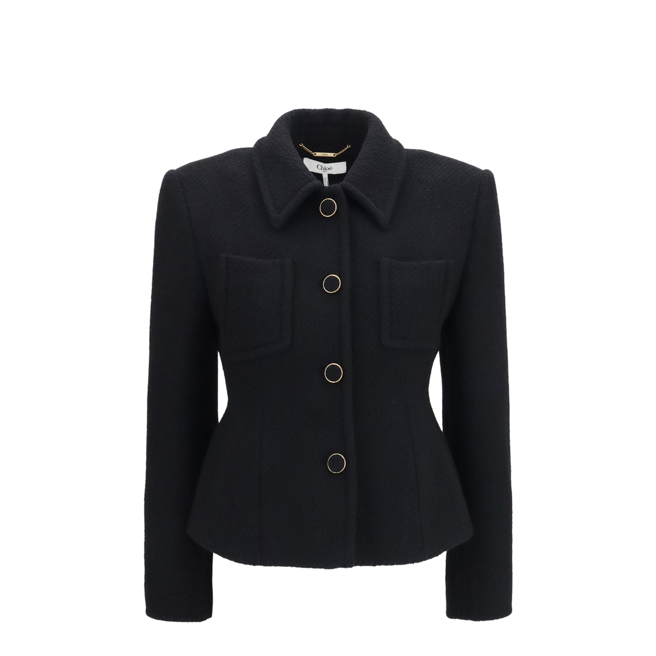 Cropped Single-Breasted Blazer with Fabric Buttons - Image 1