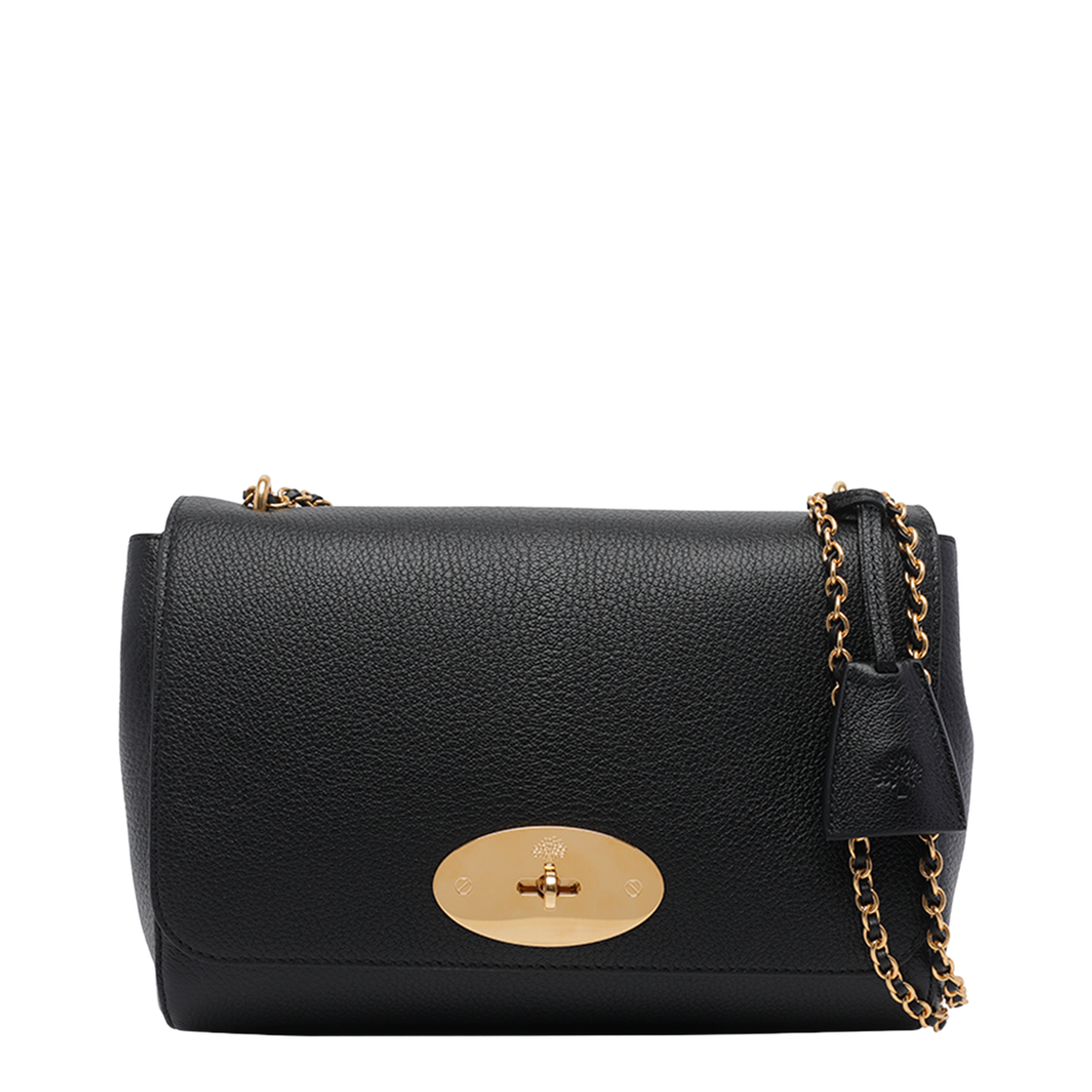 Glossy Chain Leather Crossbody Bag - Black - Image 1