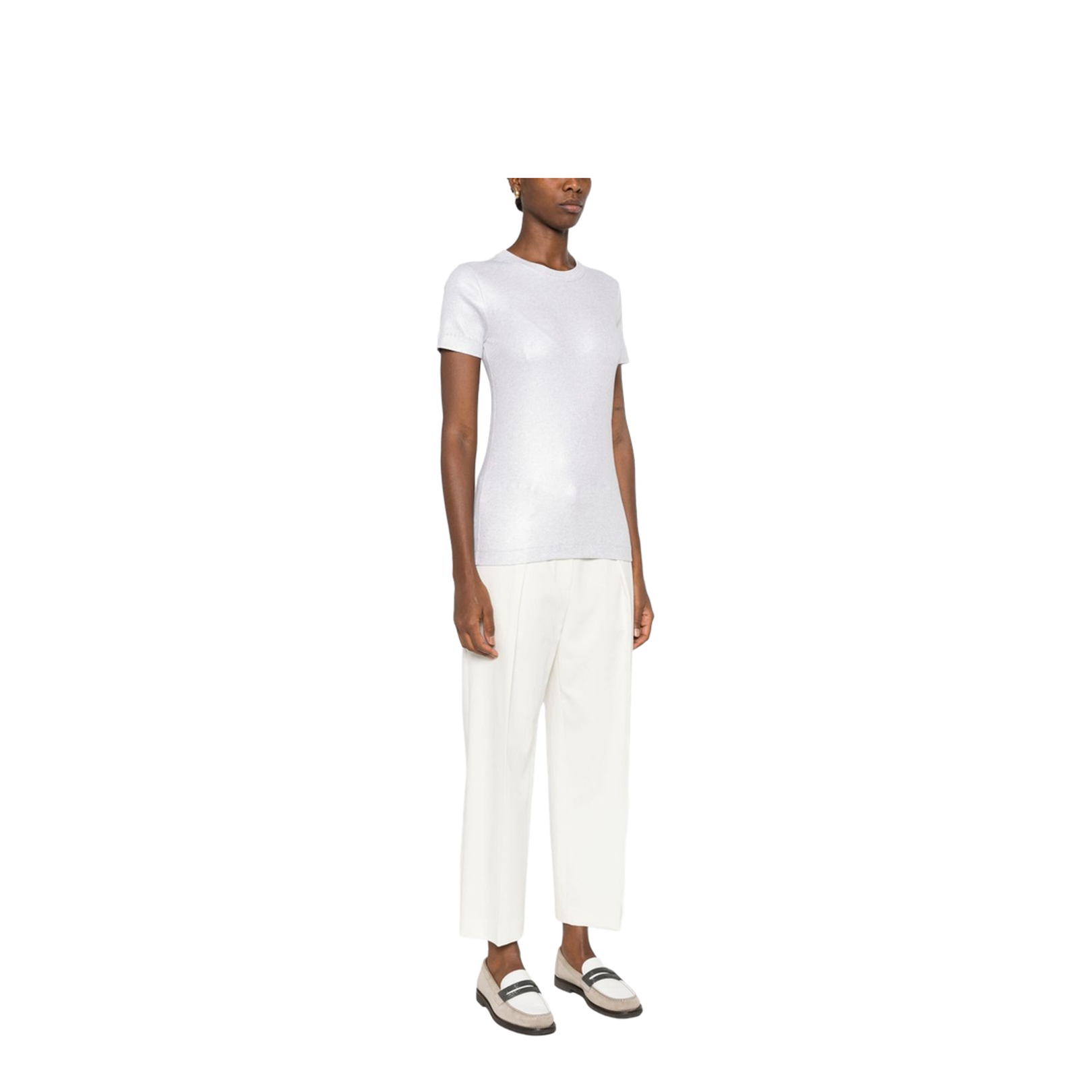 Cotton Blend Ribbed Texture Round Neck Short Sleeves - Image 4