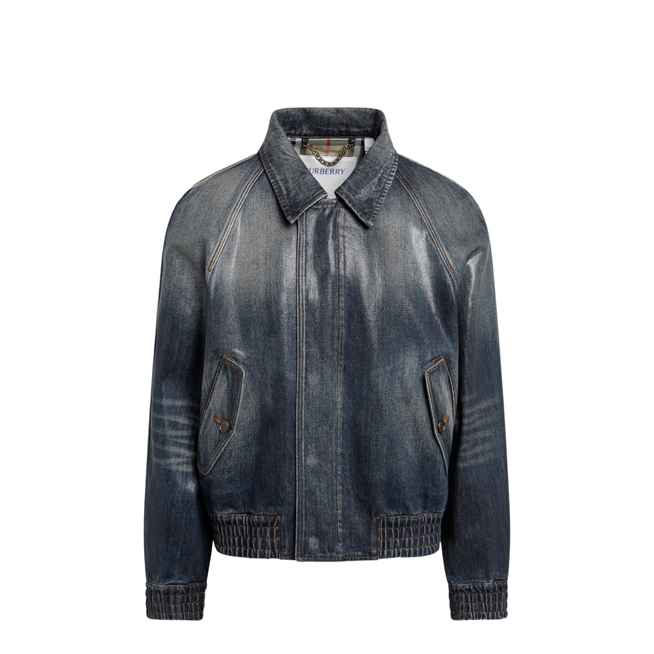 Coated Denim Aviator Jacket In Mid Blue - Image 1