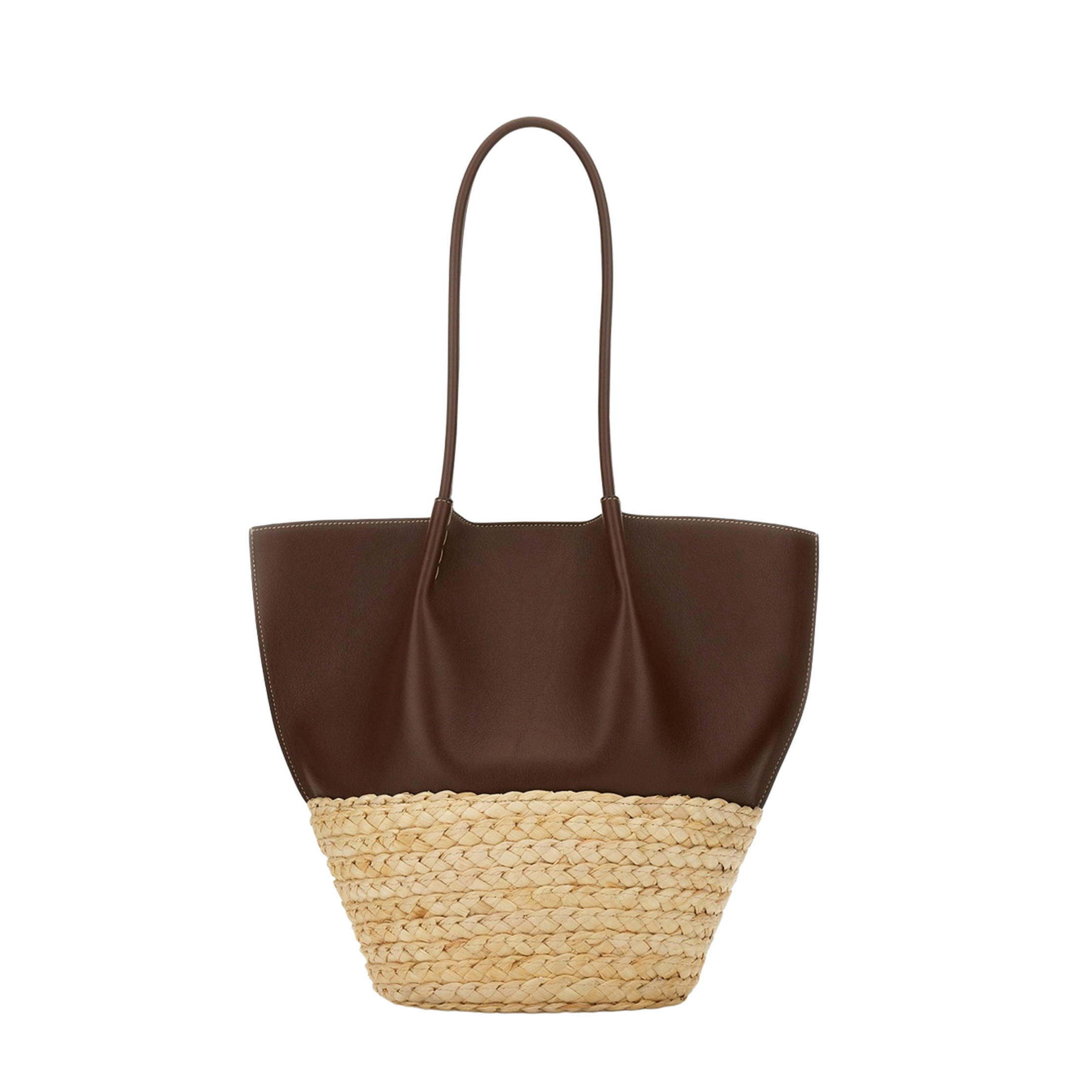 BUX Medium Straw and Leather Shopping Bag - Brown - Image 2