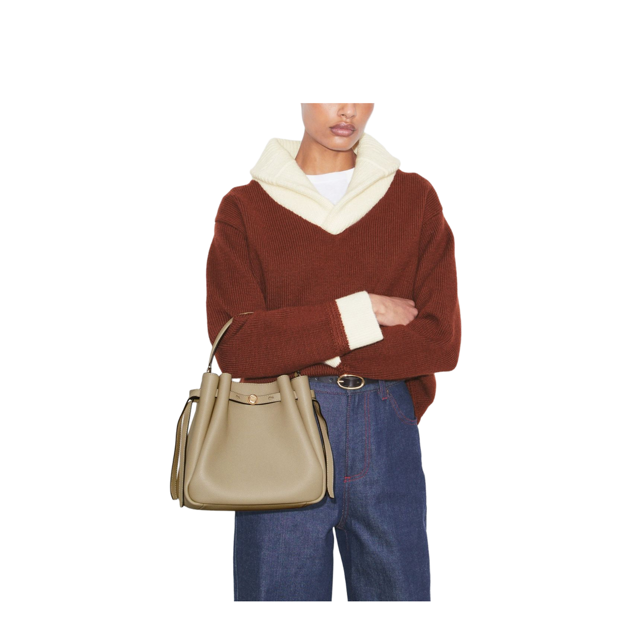 Romy Medium Pebbled Leather Bucket Bag - Soft Cement - Image 4