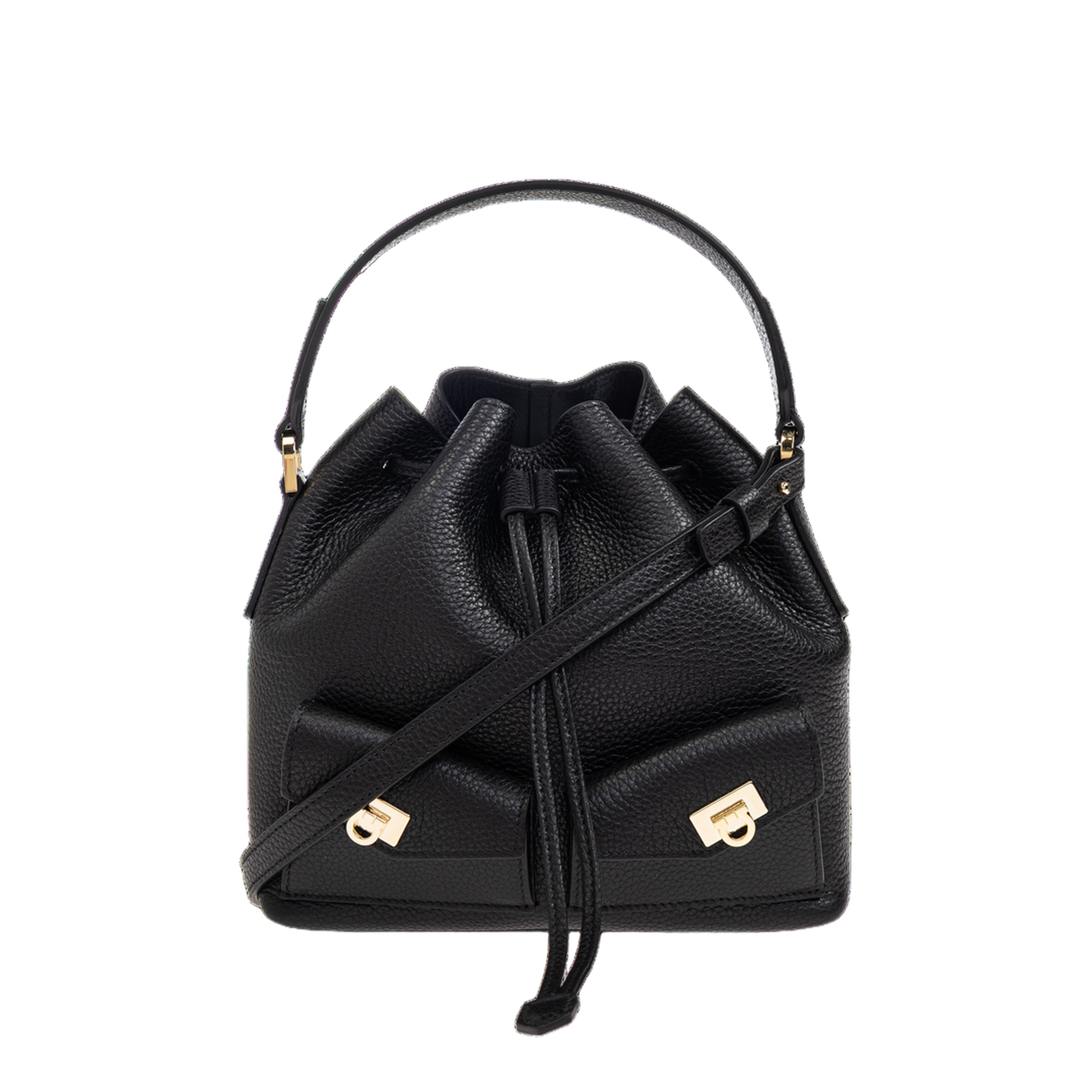 Multipocket Leather Bucket Bag - Black - Image 1