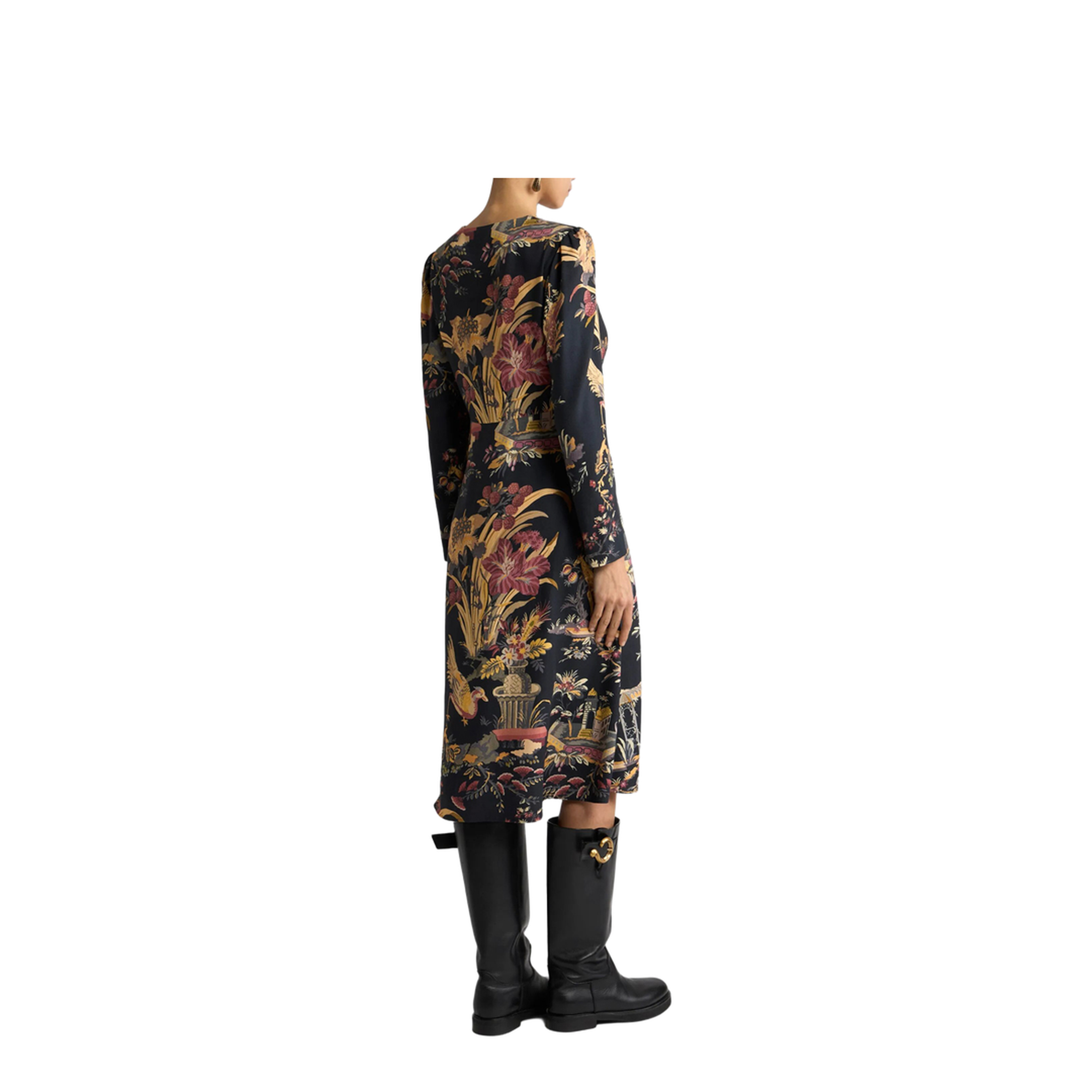 Crepe Midi Dress with Flower and Animal Motif - Image 3