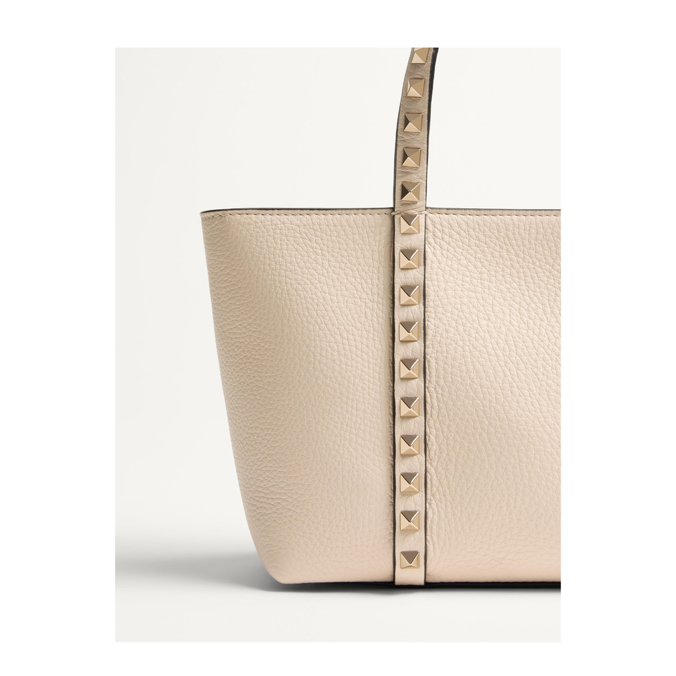 Sand Leather Small Rockstud Shopping Bag - Image 3
