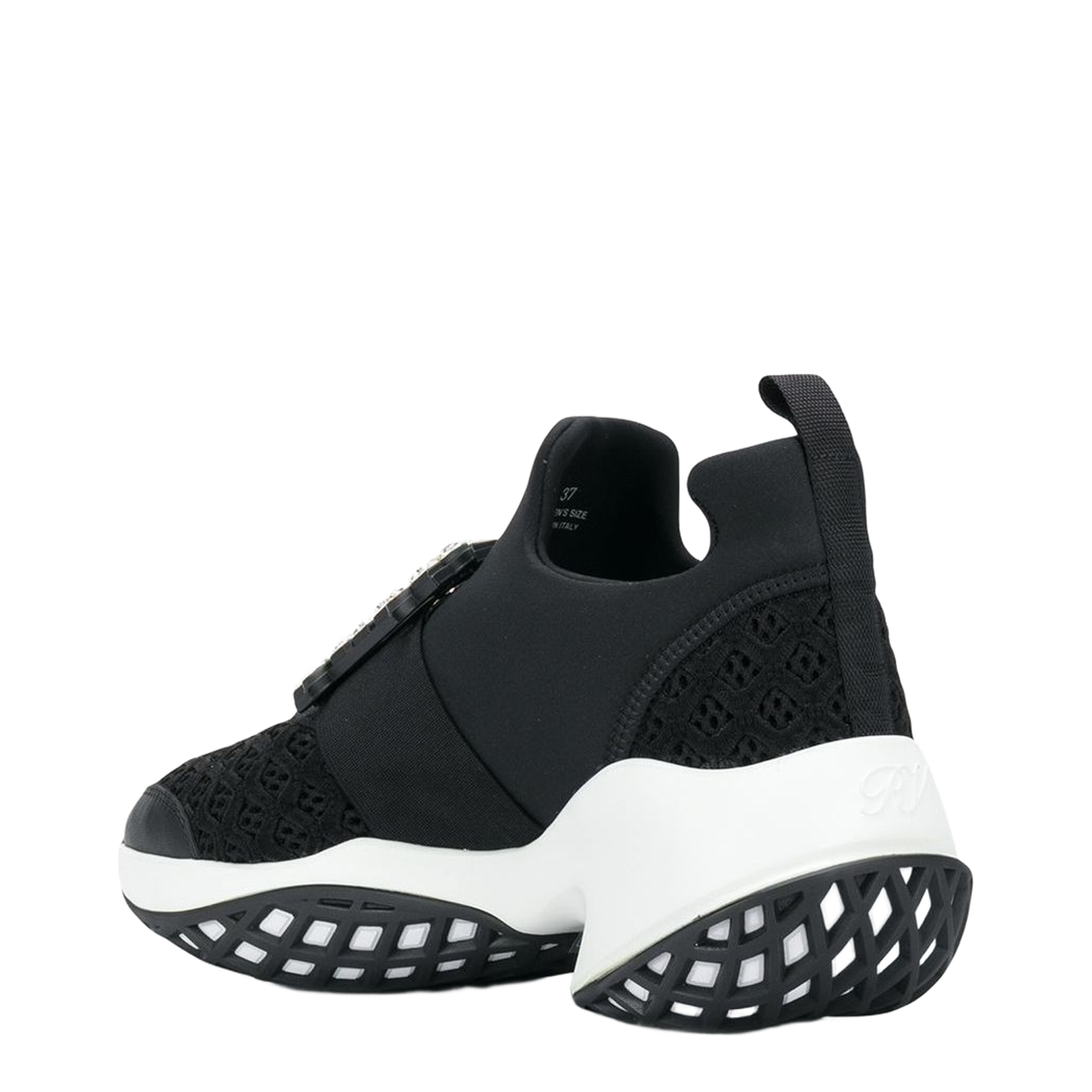 Black and White Leather Embellished Slip-On Sneakers - Image 3