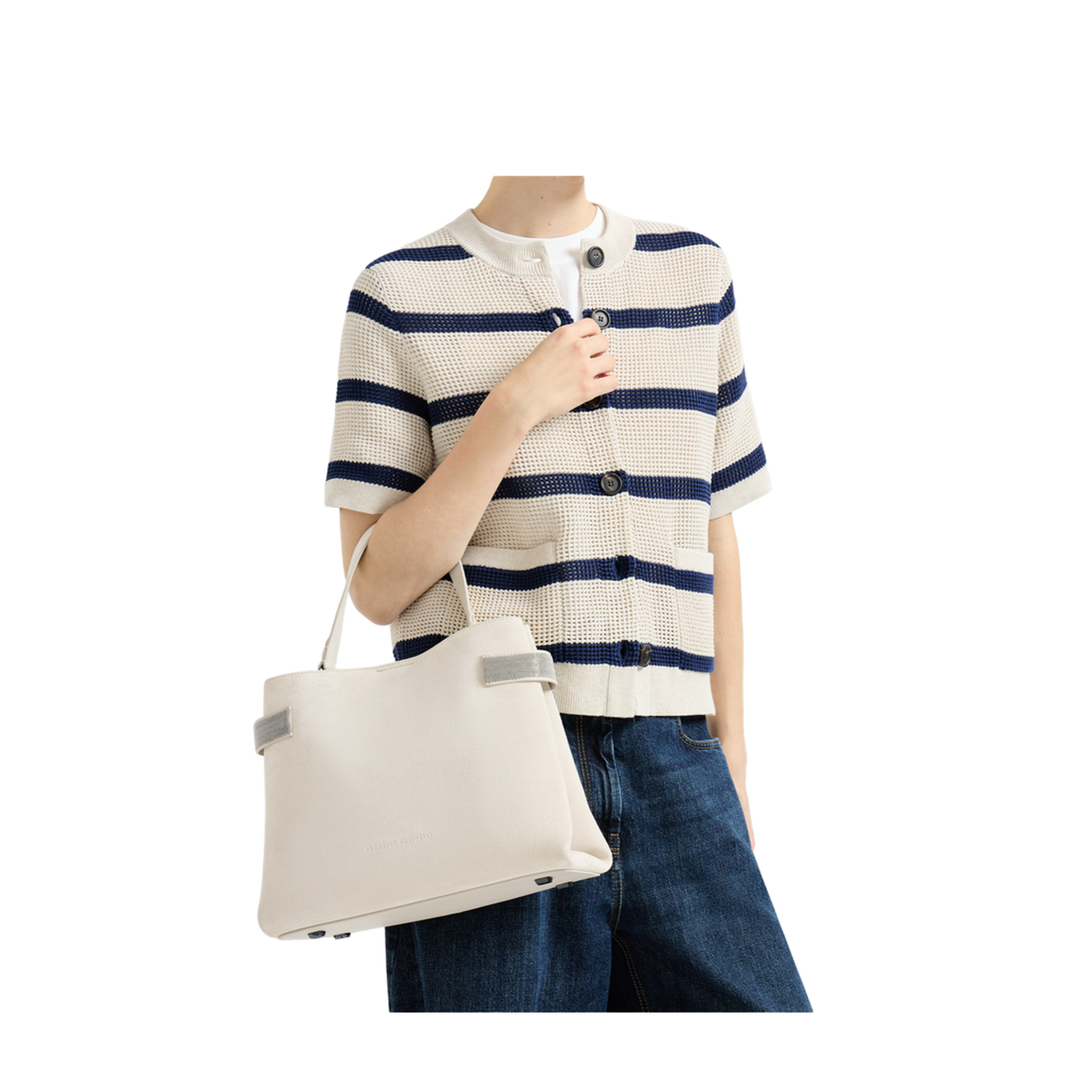 Medium Suede Tote Bag - Ivory - Image 4
