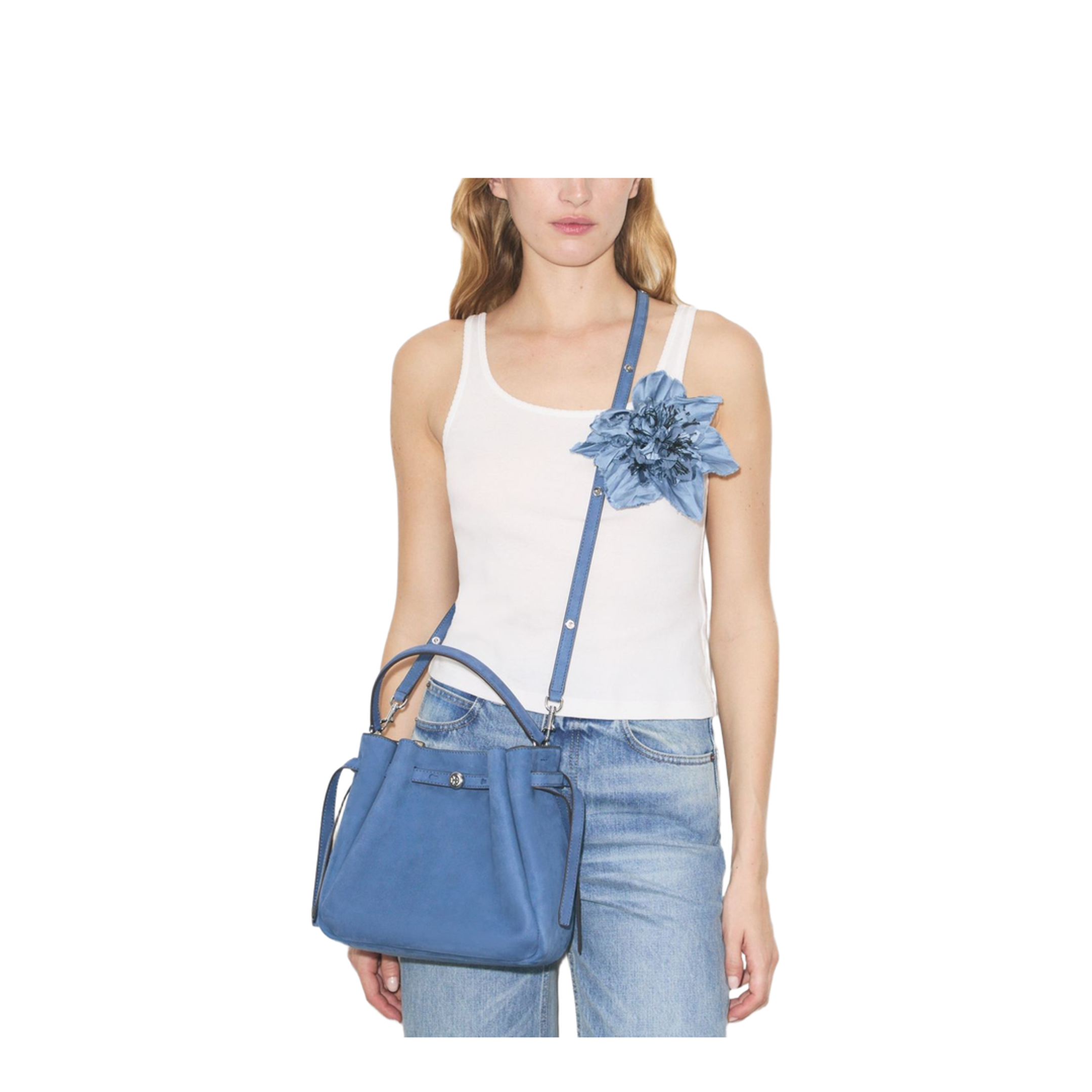 Romy Nubuck Bucket Bag - Soft Blue - Image 4