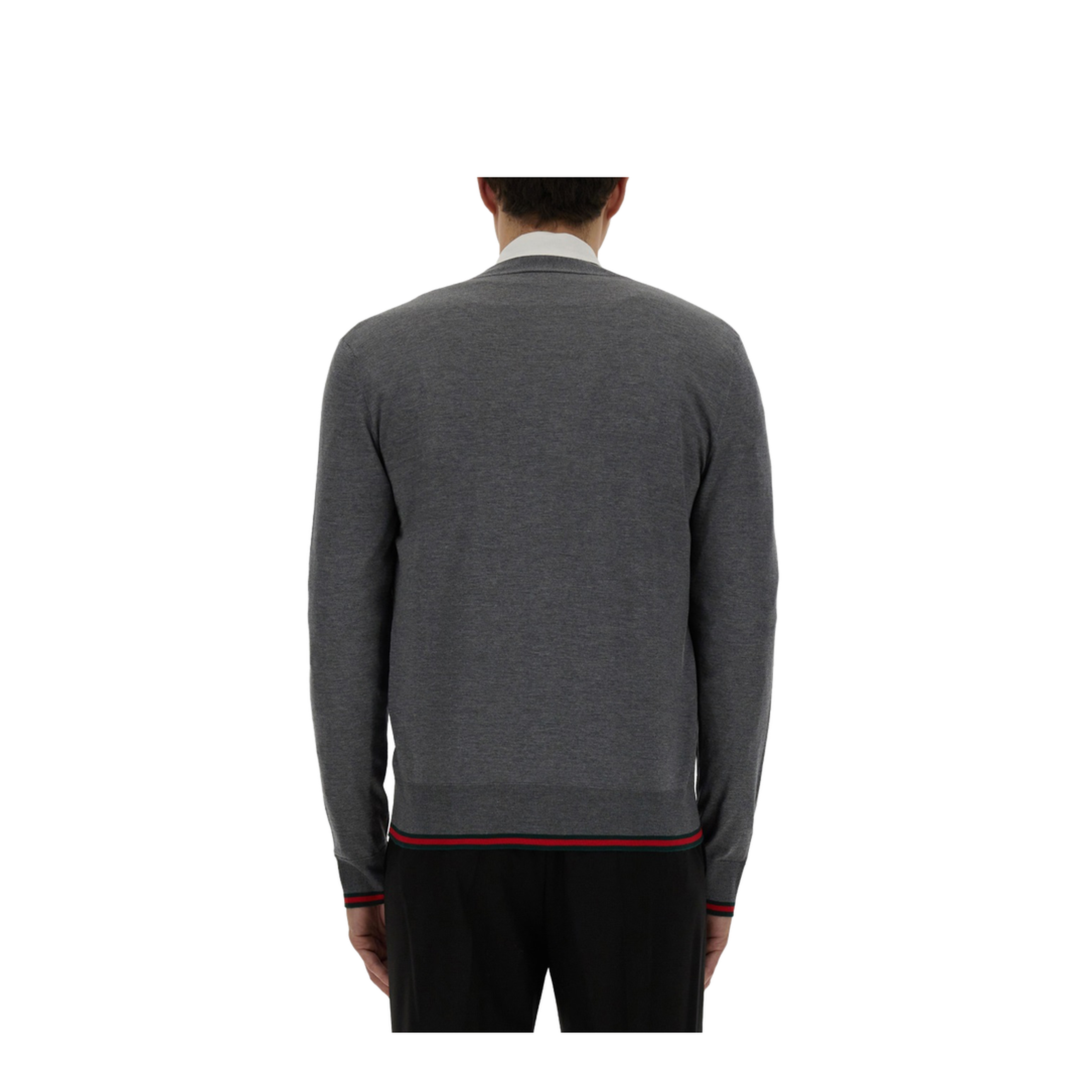 Wool Knit Cardigan with Web in Dark Grey - Image 3