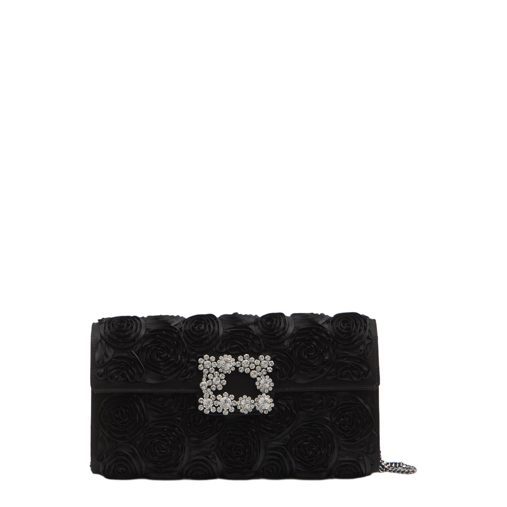 Satin Bag with Crystal Buckle and Rose Detail - Image 1