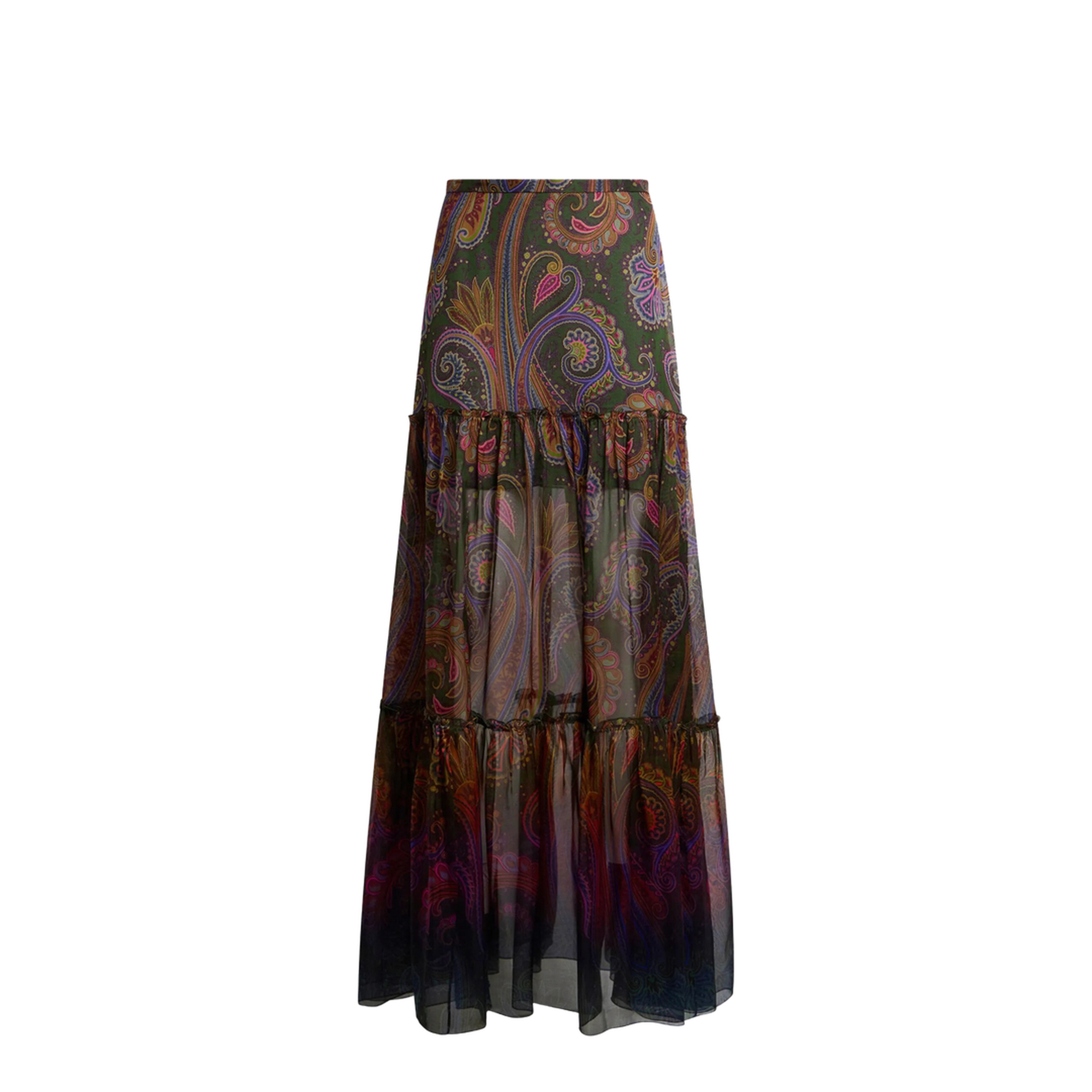 Silk Maxi Skirt with Placed Paisley Print - Image 1