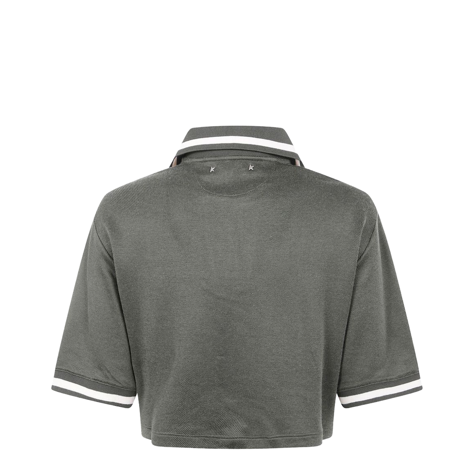 Green Short Sleeves Polo Collar Cropped Top - Image 2