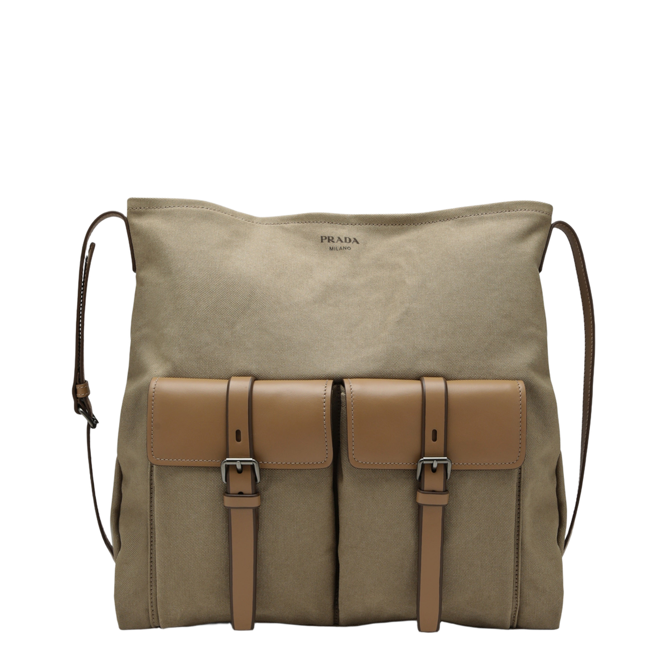 Khaki Route Canvas and Leather Crossbody Bag - Image 1