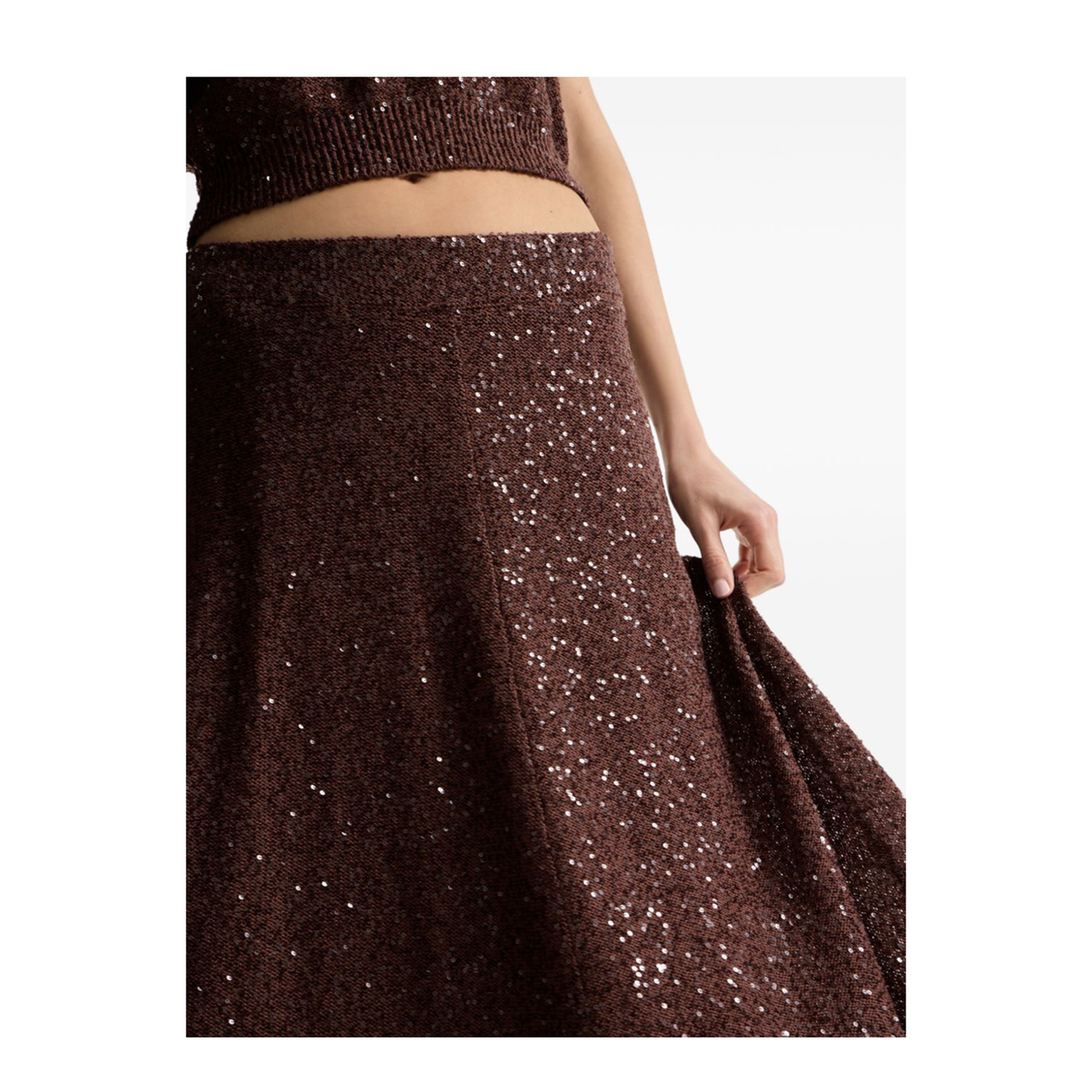 Mid Length A Line Skirt - Brown - Image 5