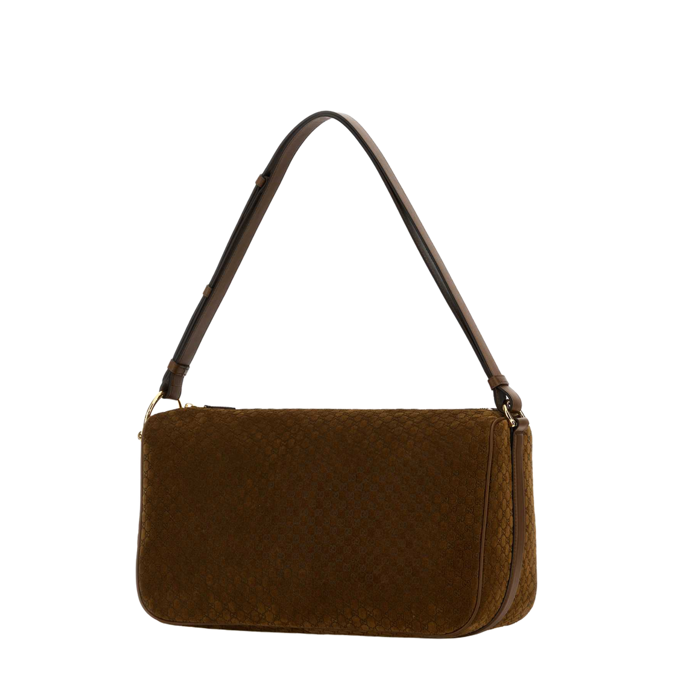 Half Horsebit Large Suede Shoulder Bag - Brown - Image 3