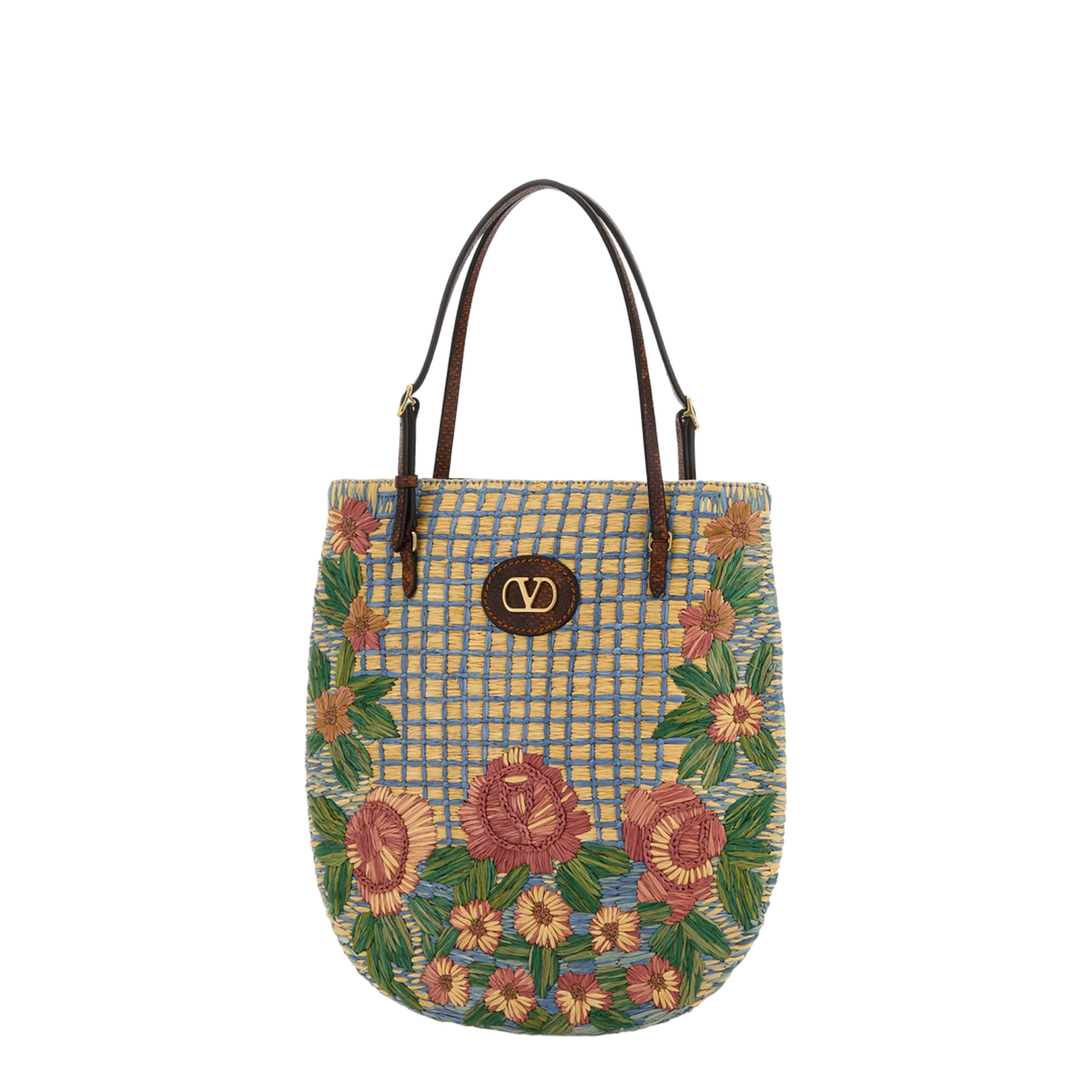 Embroidered Raffia Vlogo Signature Shoulder Bag - Image 2