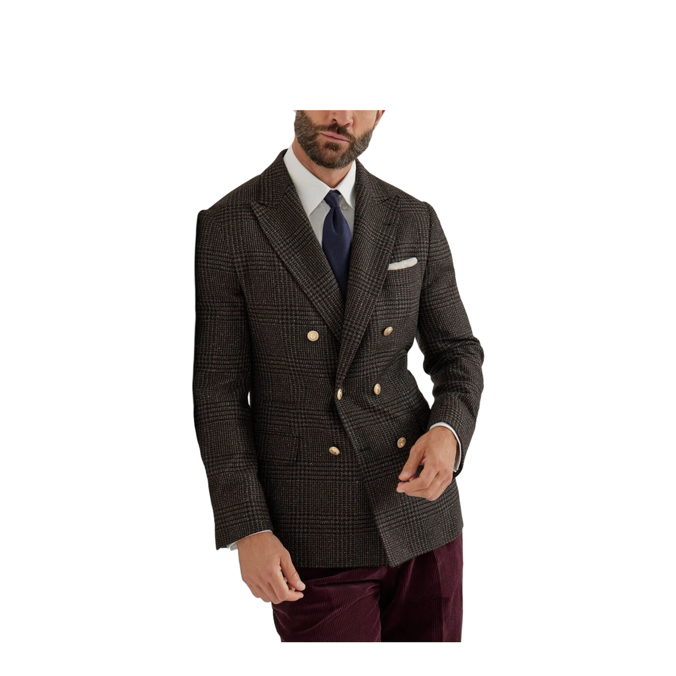 Prince of Wales One-and-a-Half Breasted Blazer with Metal Buttons - Image 4