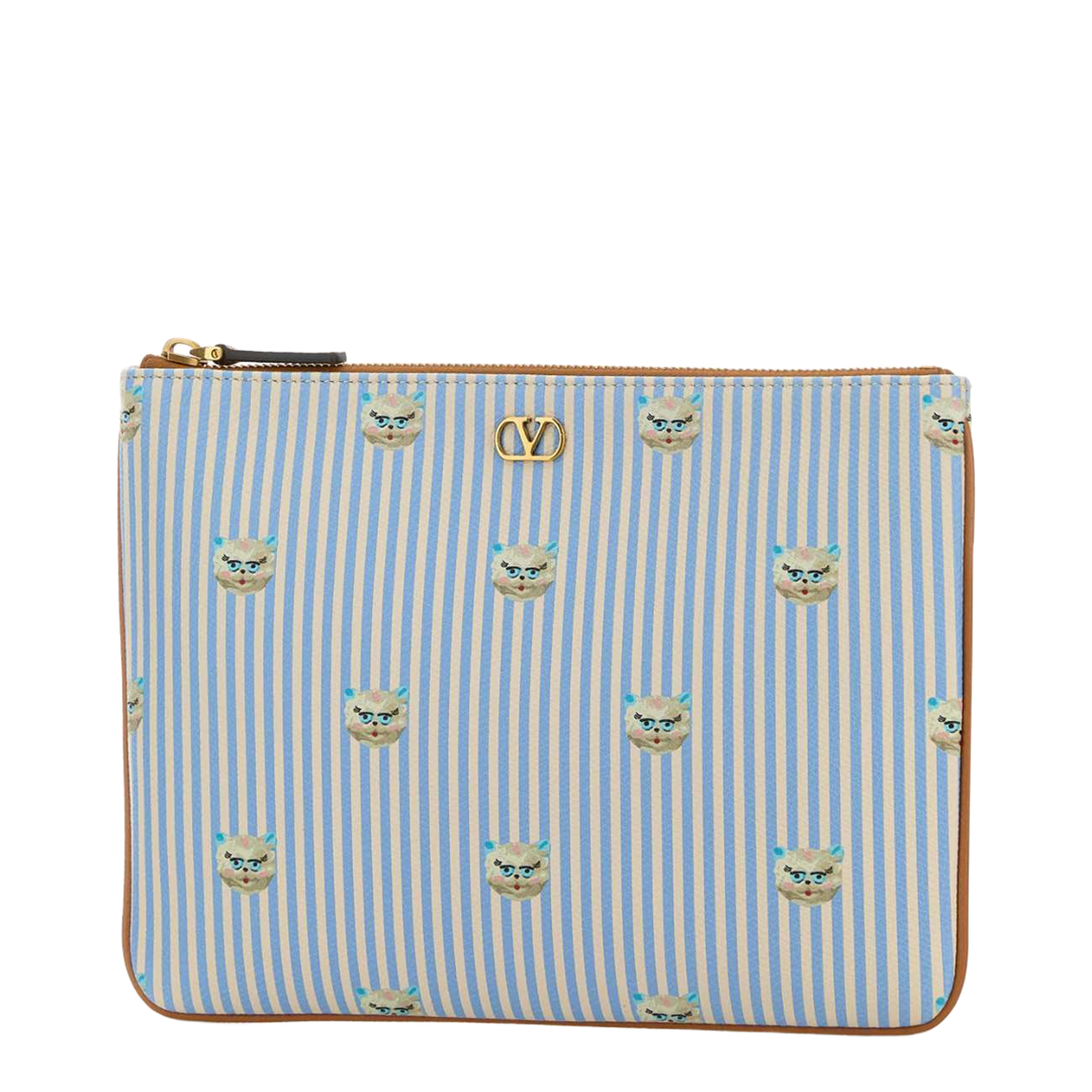 VLogo Signature Grainy Calfskin Pouch - Azure/Ivory - Image 2