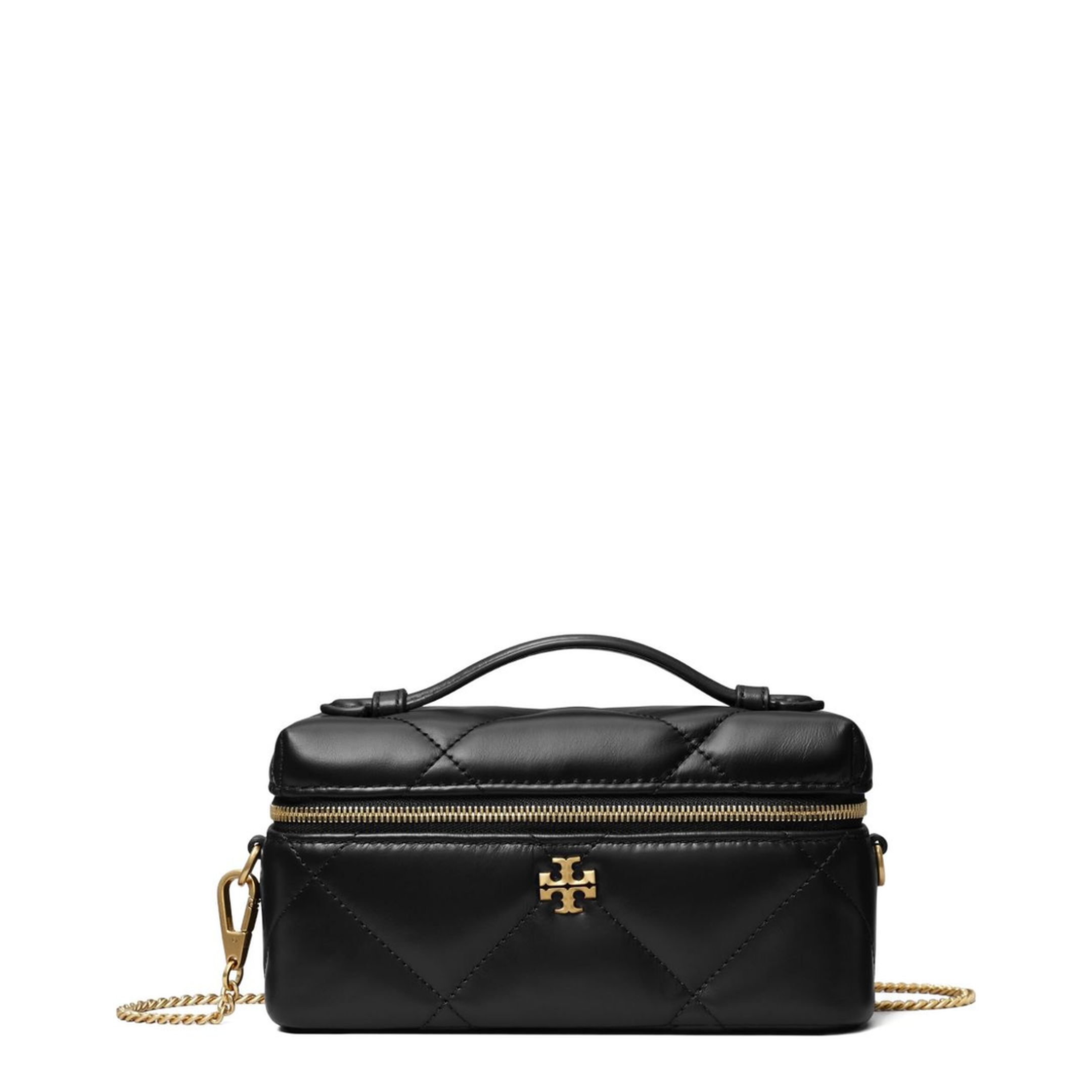 Kira Diamond Quilt Charm East-West Leather Vanity Case - Black - Image 1