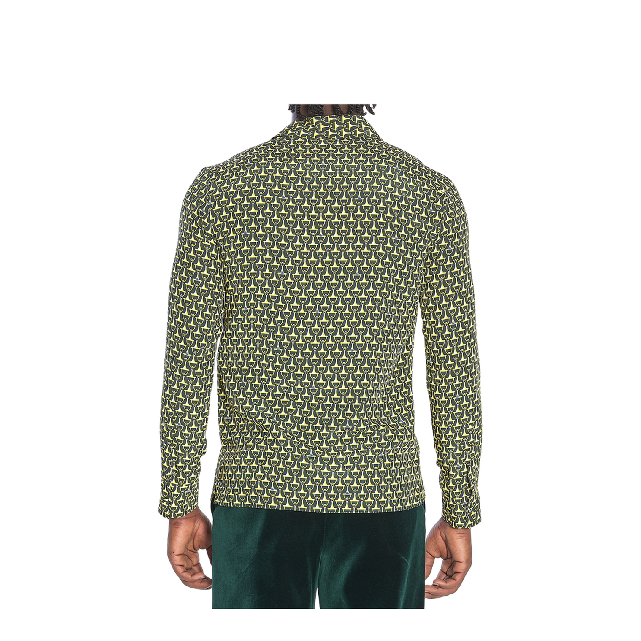 Crêpe de Chine Silk Shirt in Dark Green and Gold - Image 4