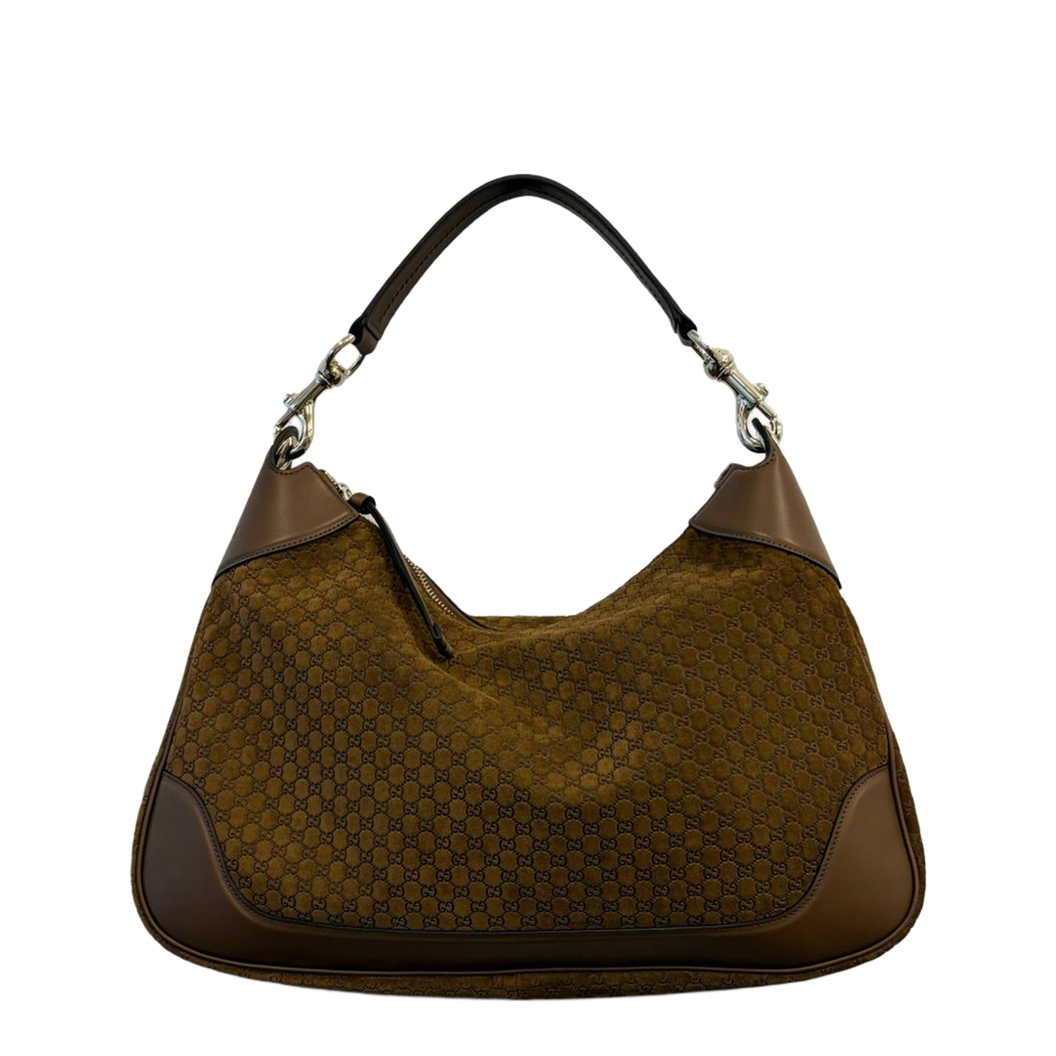 B Medium Suede Shoulder Bag - Pepper Brown - Image 1