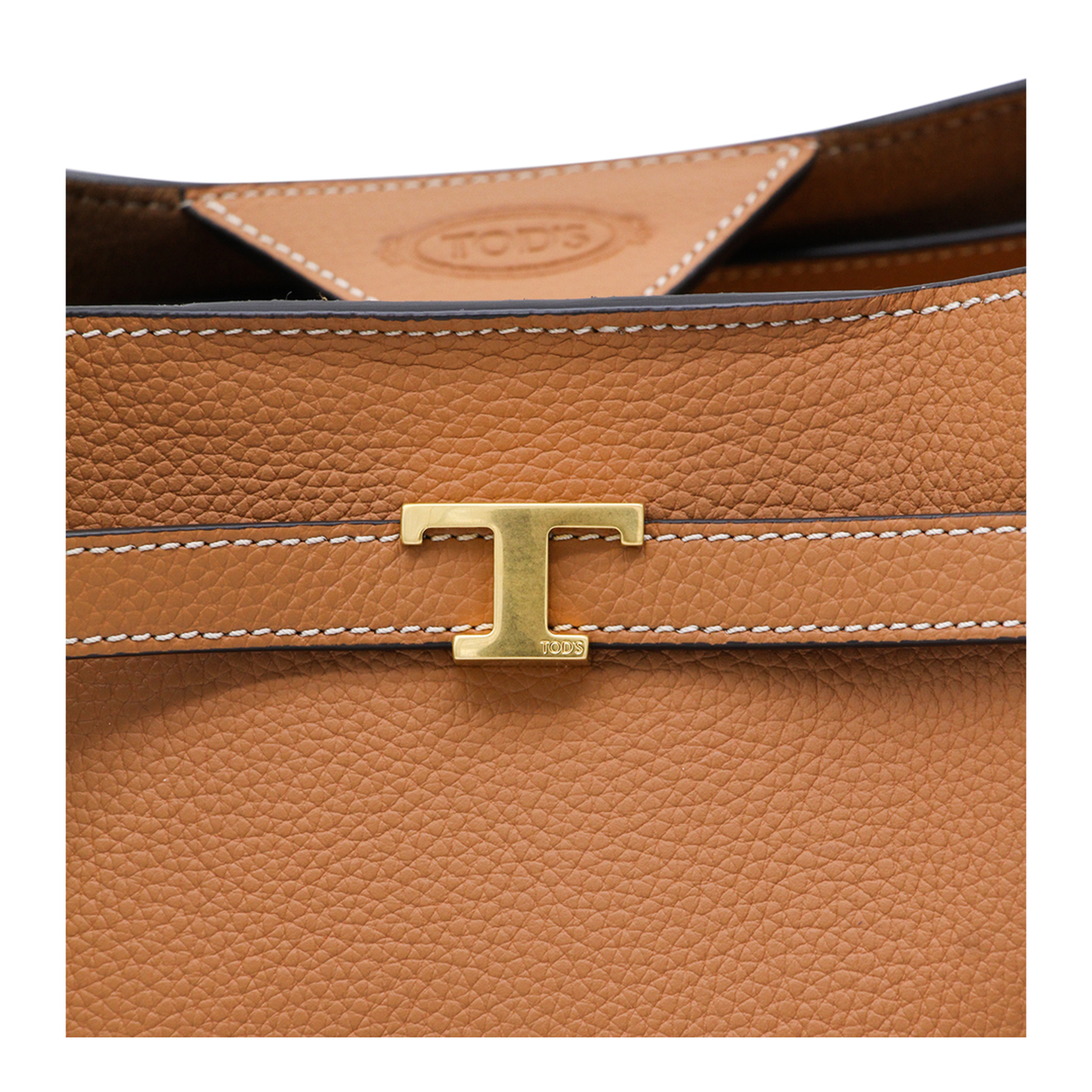 T Timeless Small Calf Leather Shopping Bag - Camel/Brown - Image 7