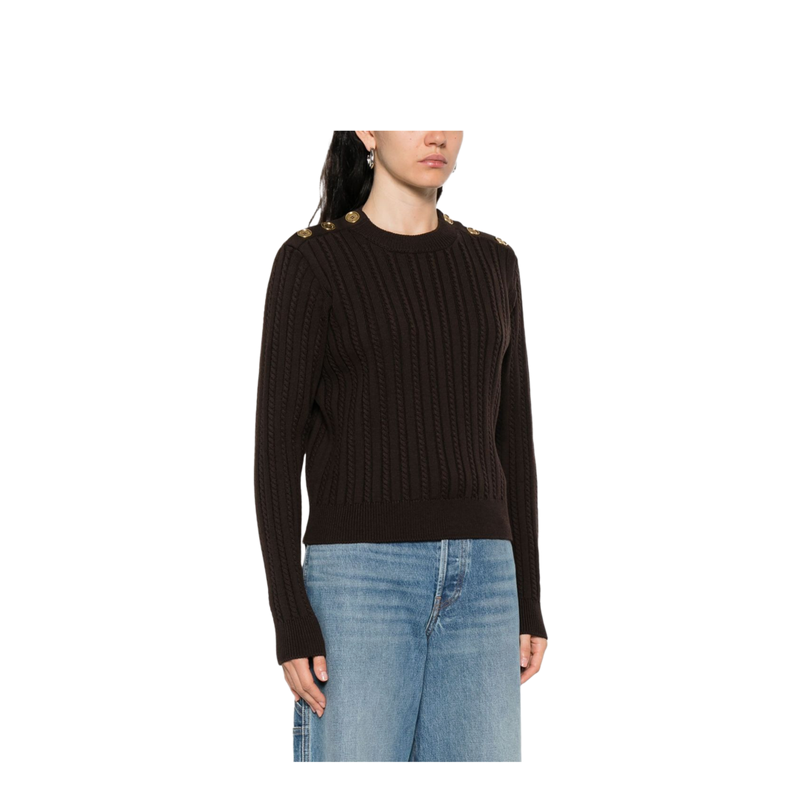 Coffee Brown Crew Neck Long Sleeve Sweater - Image 2