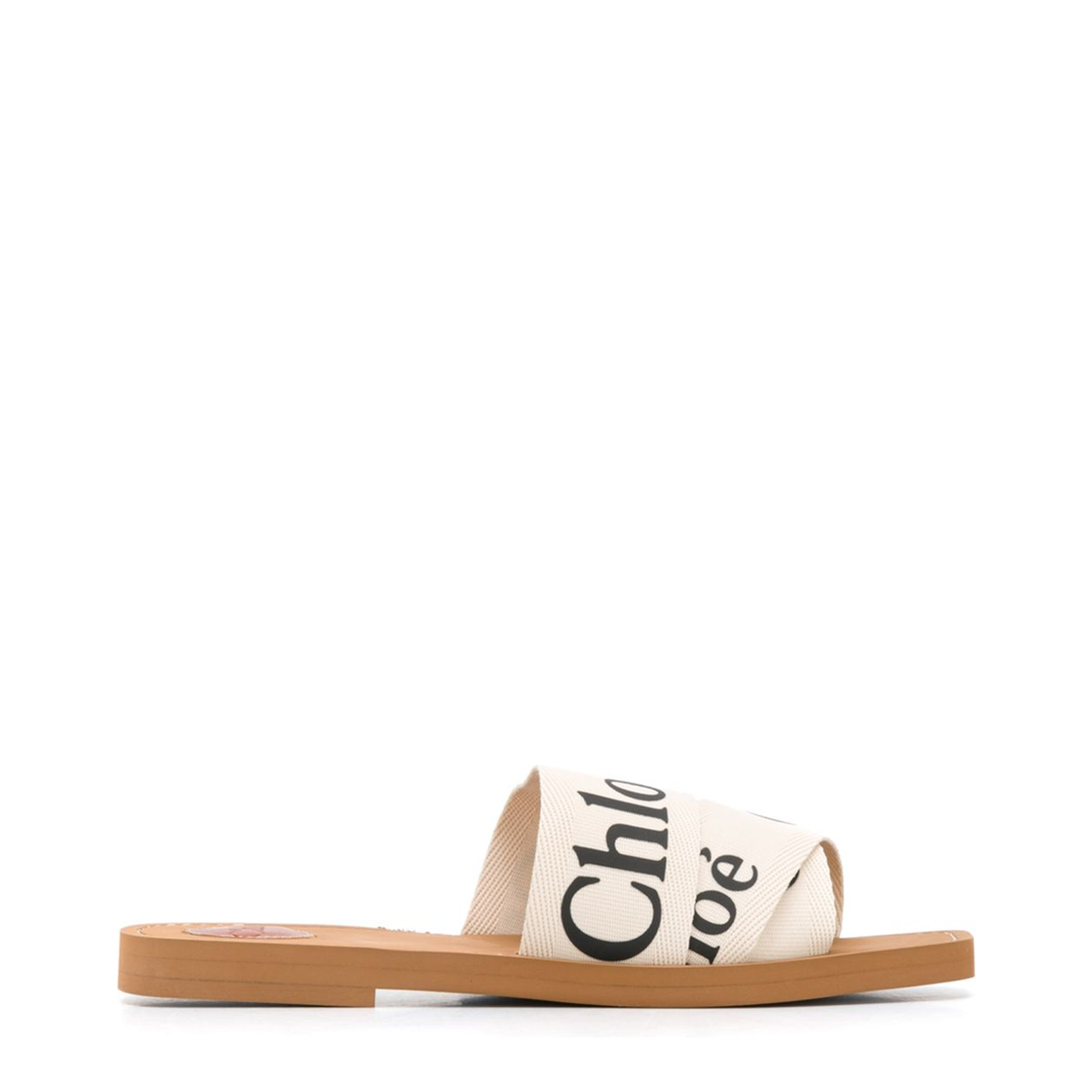 White Linen All-Over Logo Print Low Stacked Heel - Image 1