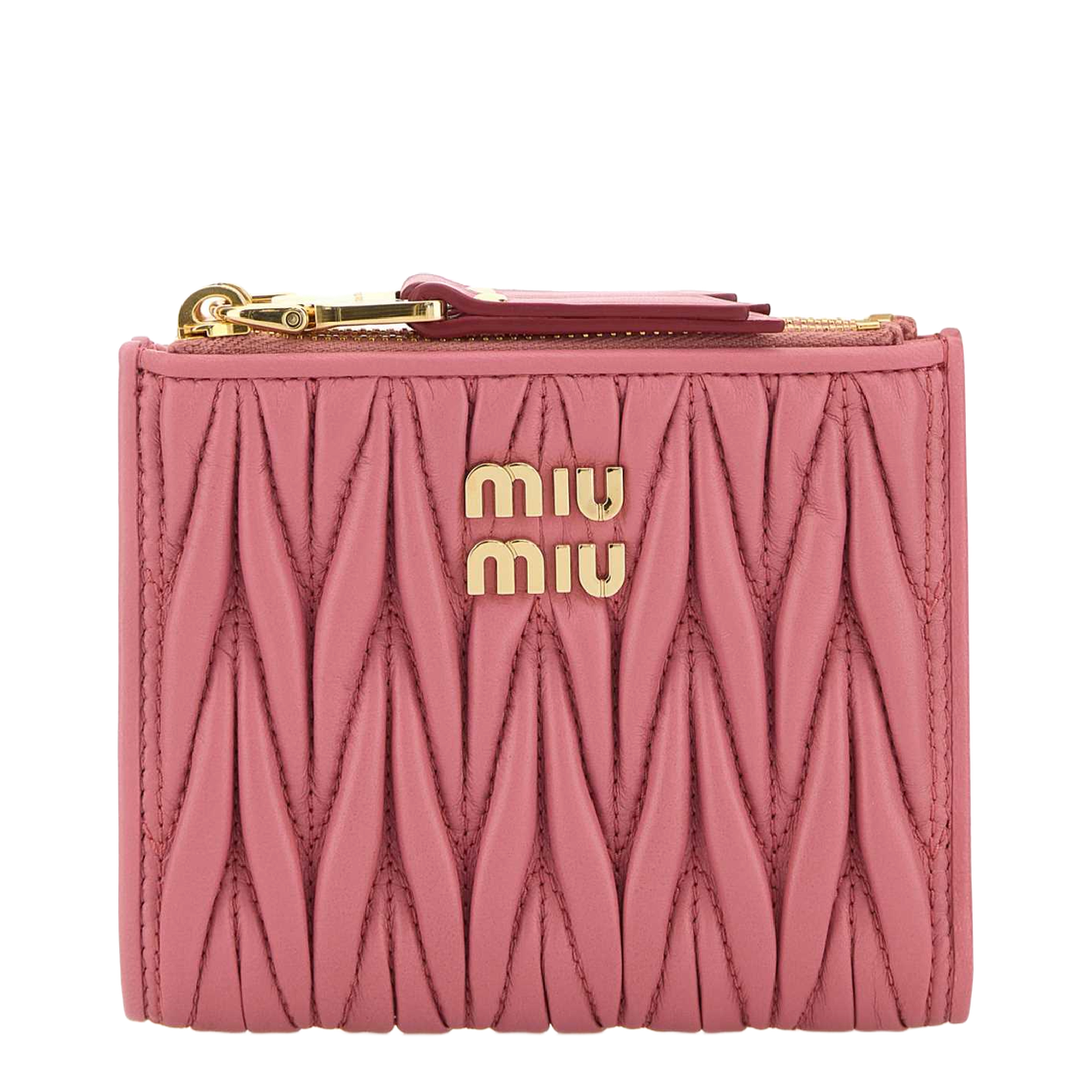 Quilted Leather Short Wallet - Pink - Image 1