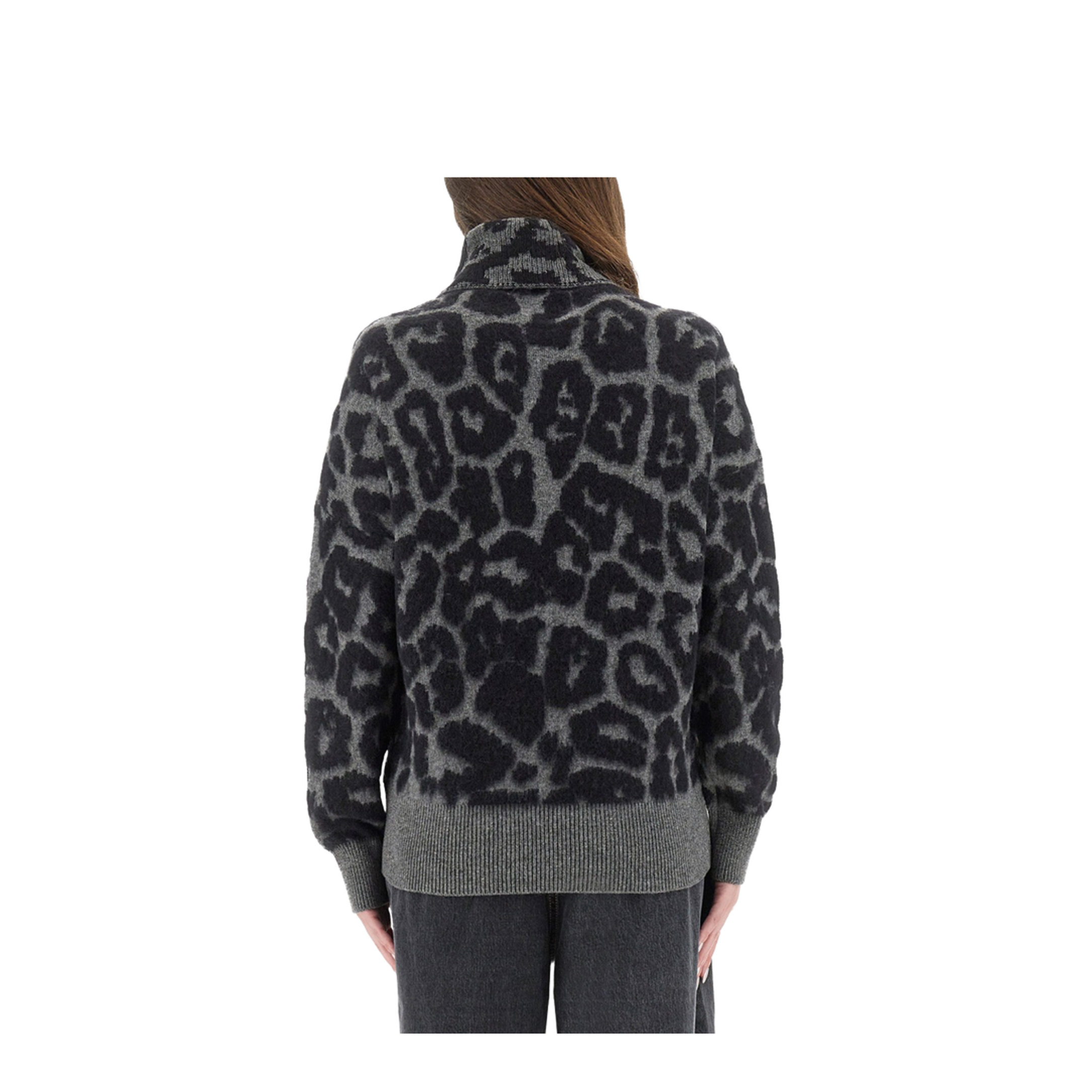 Black/Grey Leopard Jacquard Turtleneck Jumper - Image 3
