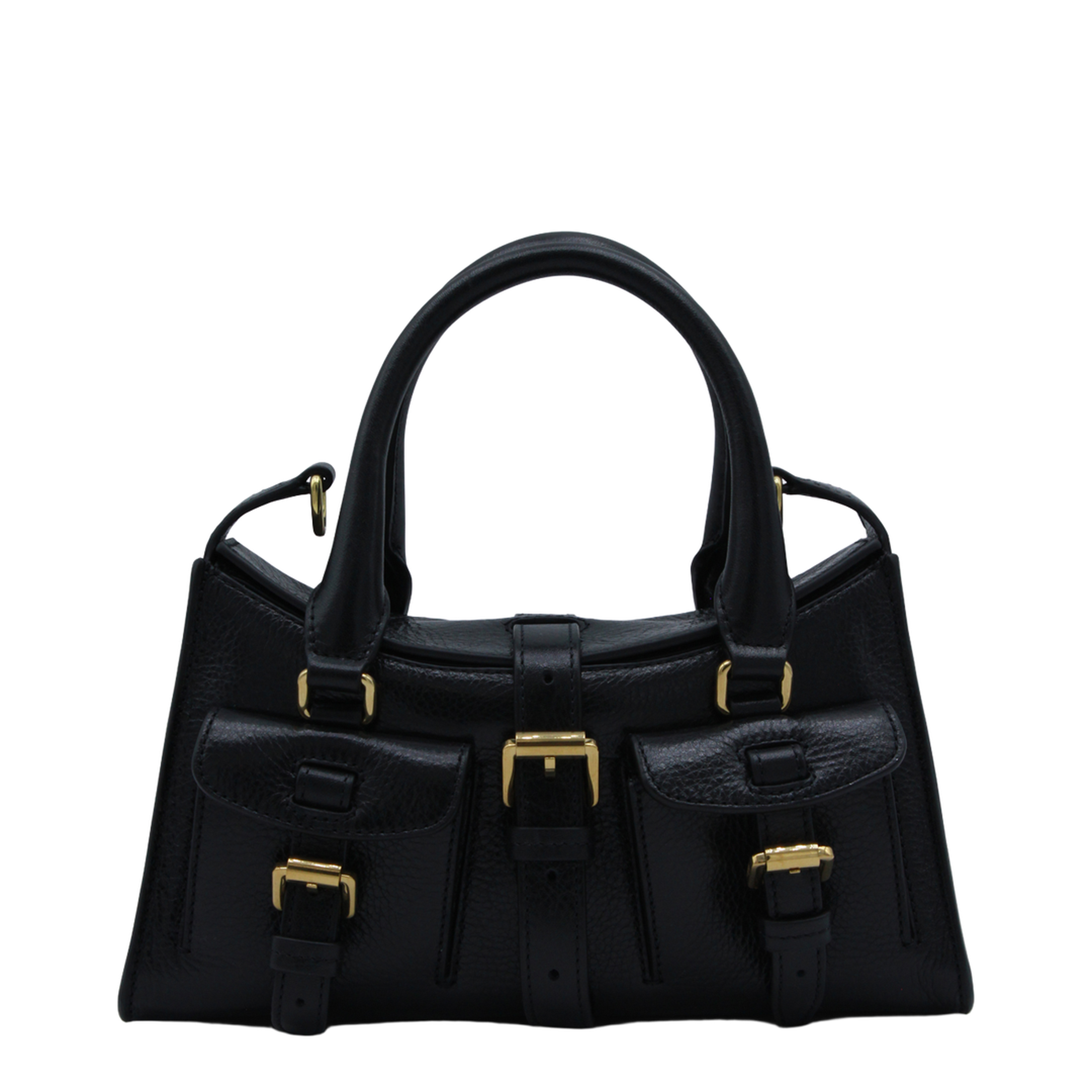 Mini Roxanne High Shine Leather Handbag - Black - Image 2