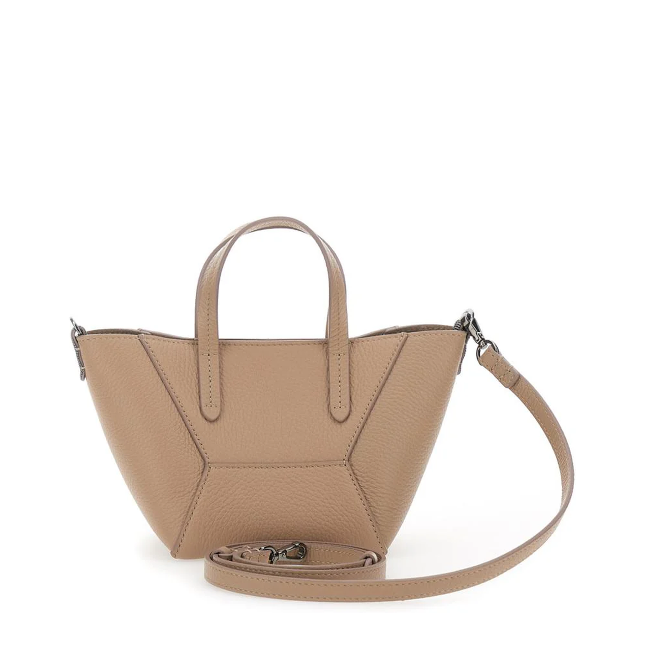 Duo Beige Mini Bag With Adjustable Shoulder Bag And Monil Detail In Leather - Image 2